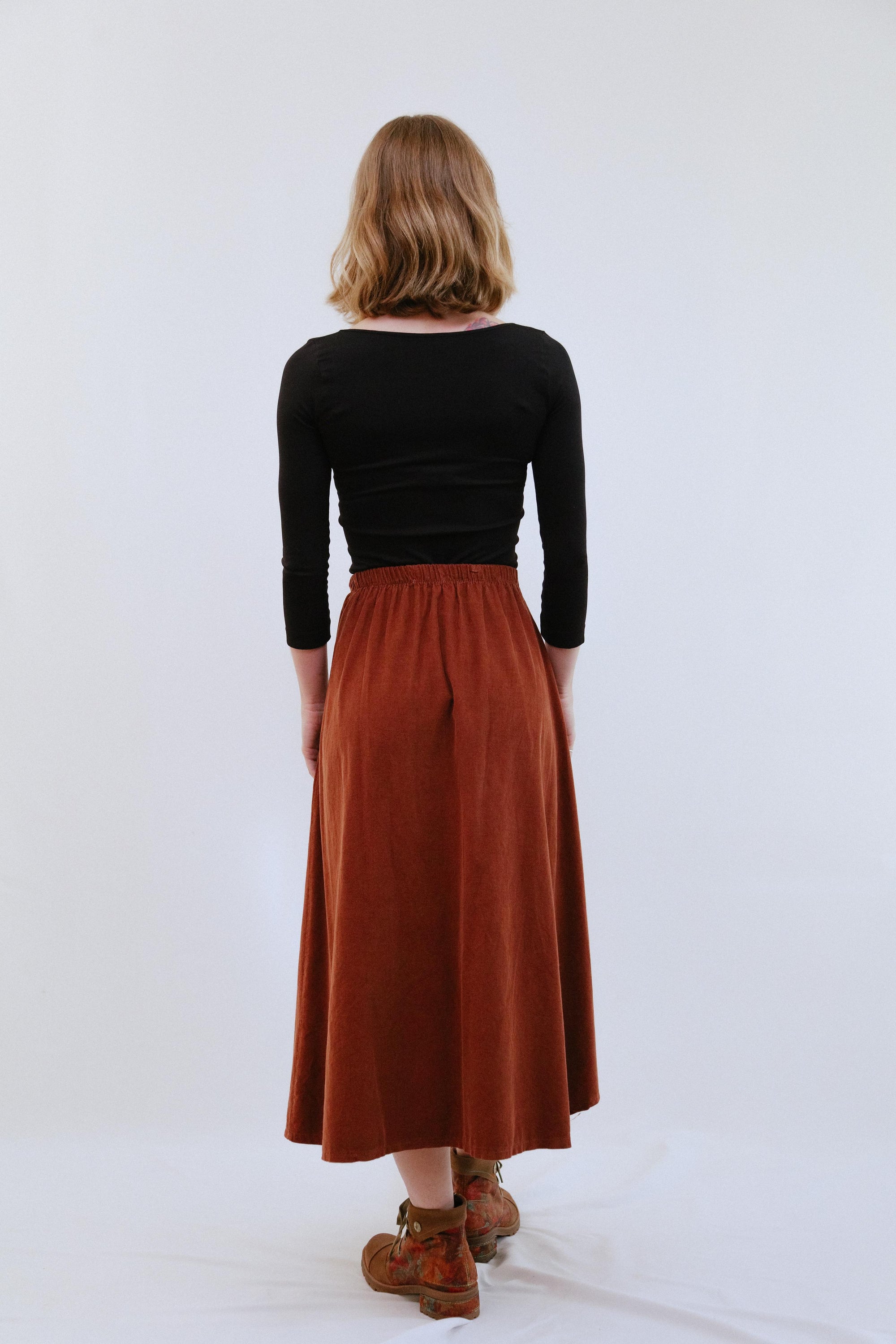 Button Maxi Skirt in Terra_Back