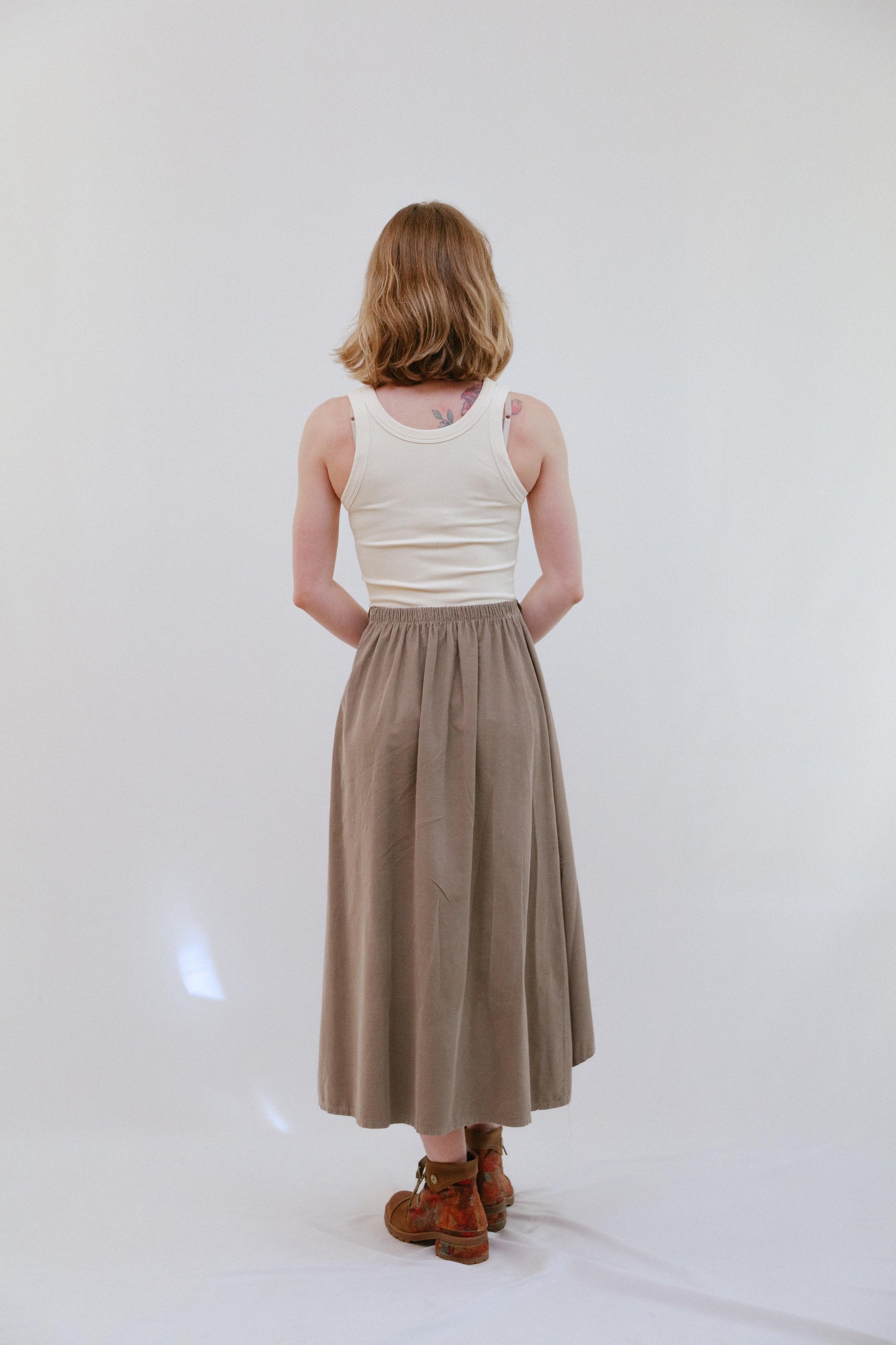 Button Maxi Skirt in Sand_Back