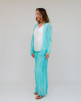 Short Silk-Blend Cardigan Turquoise Side