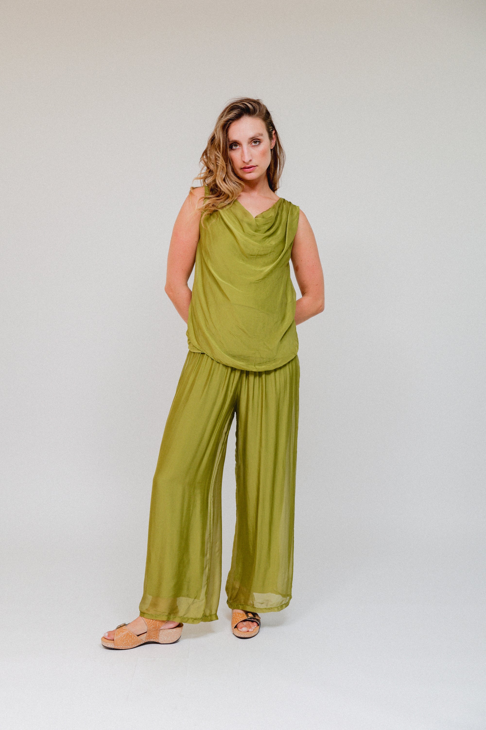 Drape Sleeveless Top Kiwi Front