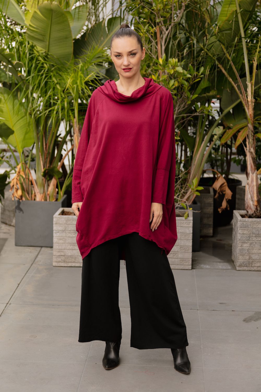 Amelia Cowl Neck Top in wine 