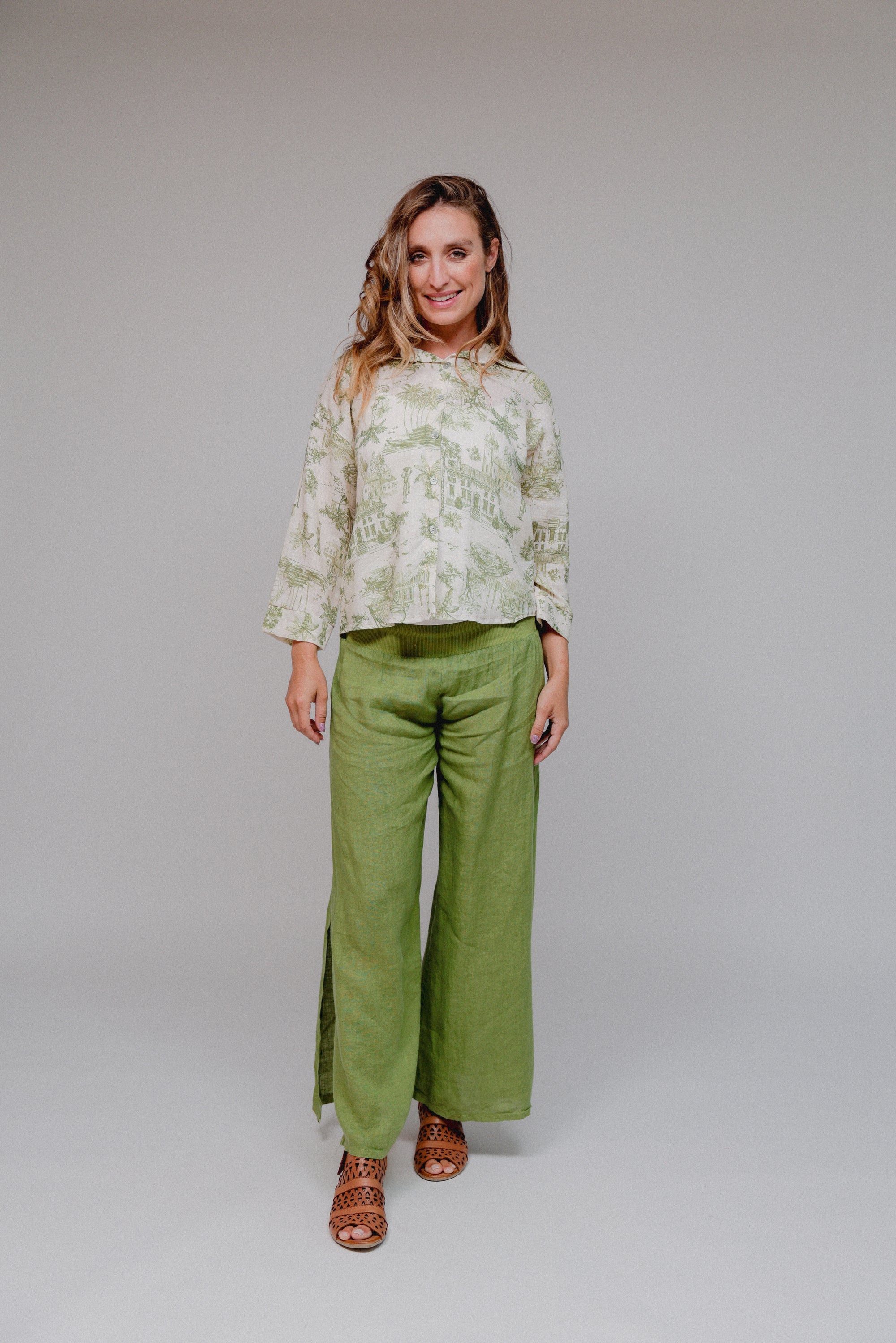 Print 3/4 Sleeve Top Kiwi Front