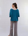V-Neck Extented Sleeve Top in Teal_Back