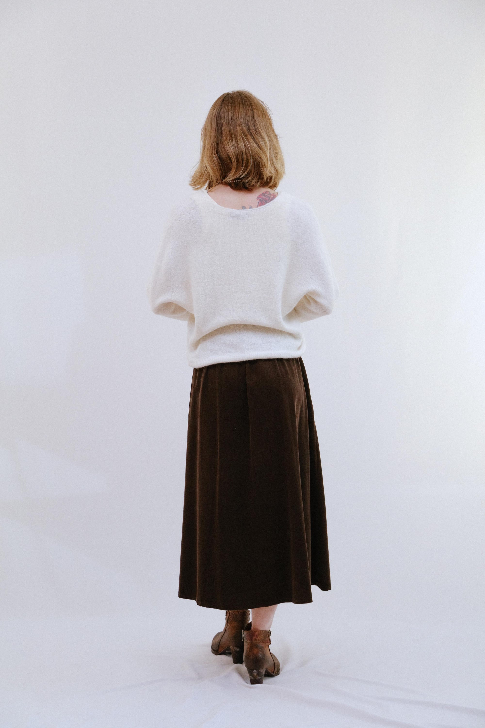 V-Neck Knit Top in Ivory_Back