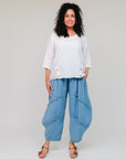 3/4 Sleeve Button Hem Top White Front