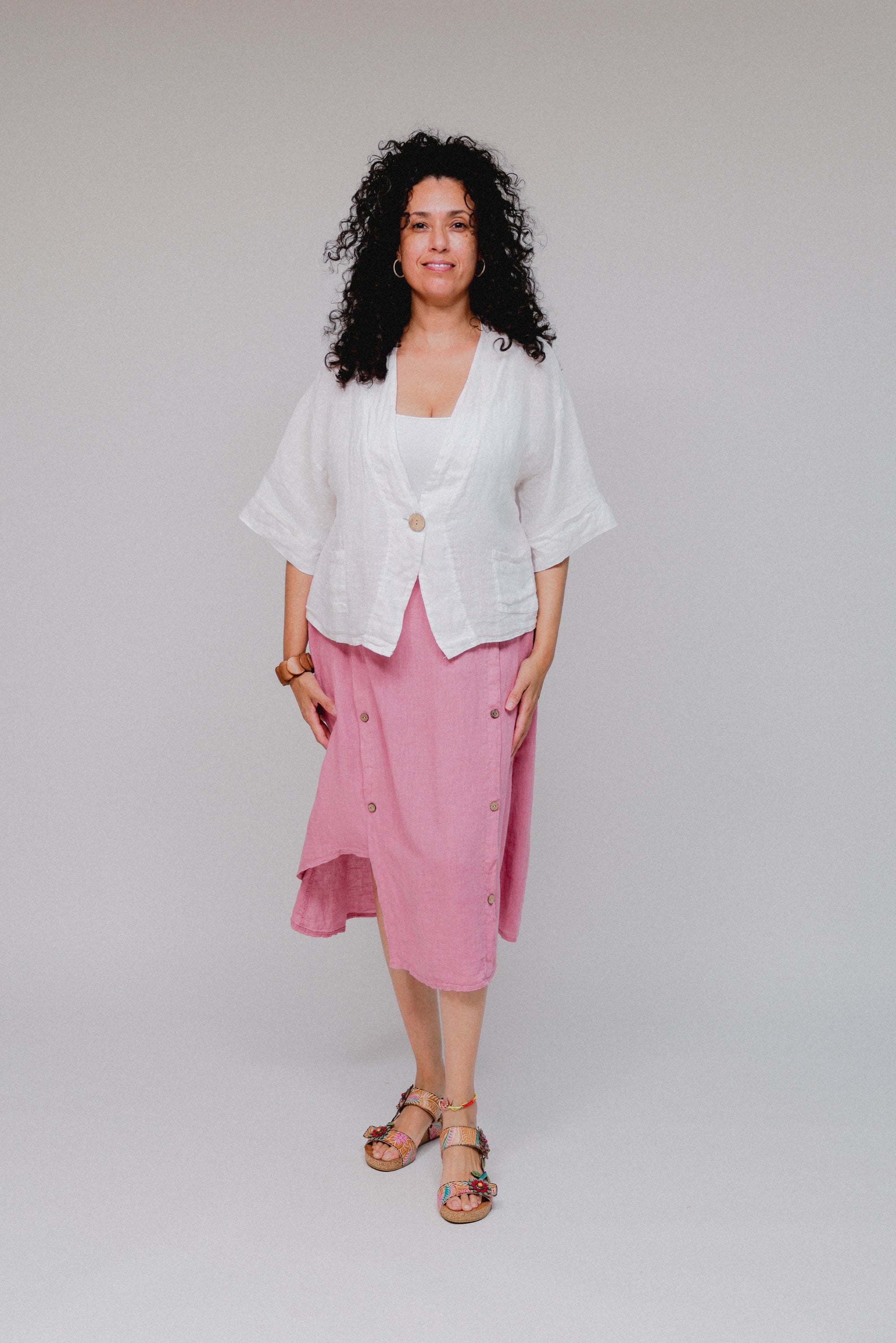 1-Button V Neck Top White Front