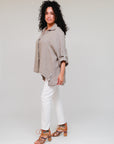 Collar Button-Accent Sides Top Taupe Side