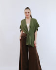 Side Button Loop Kimono in Olive_Front