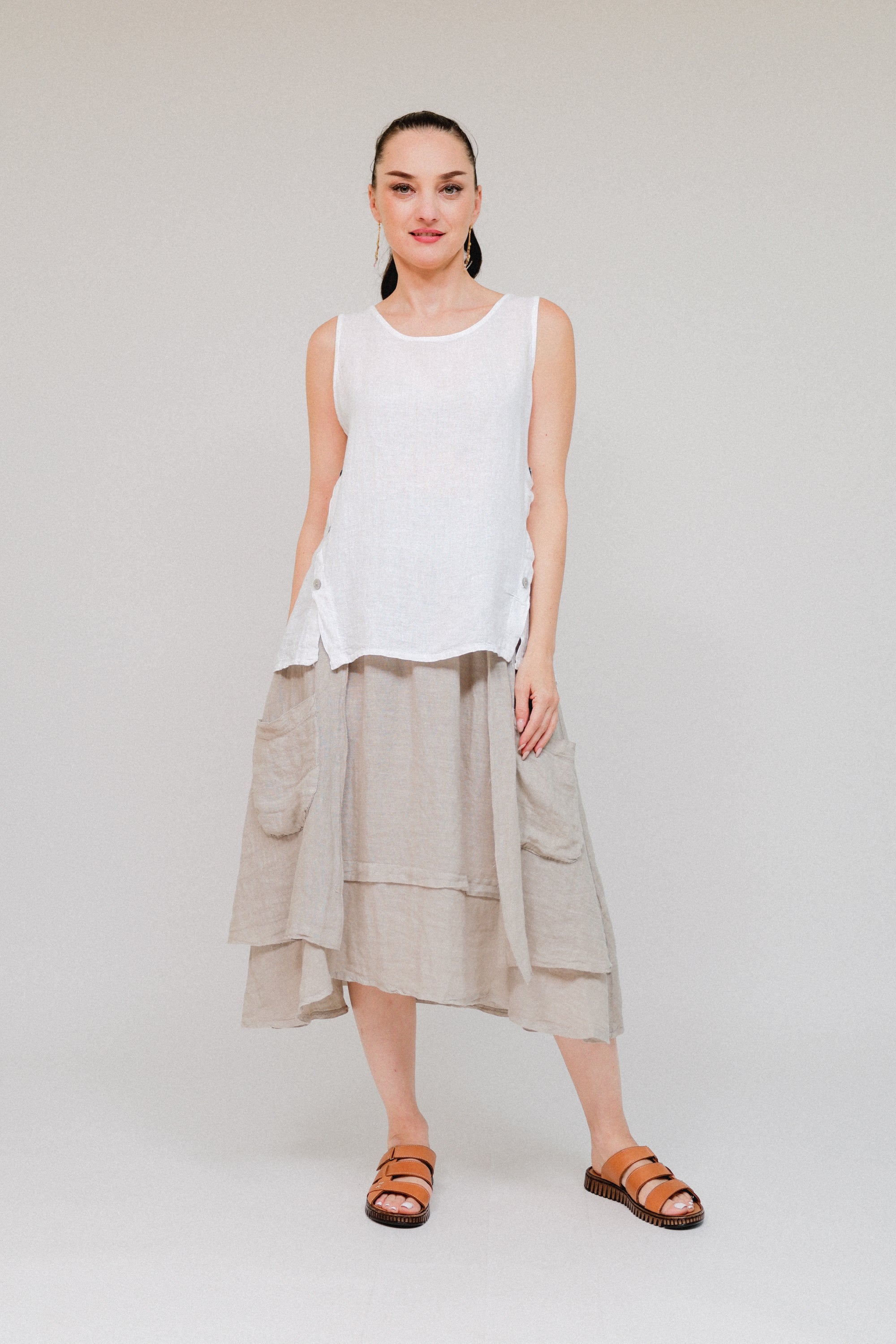 Two Side Button Tank White Front