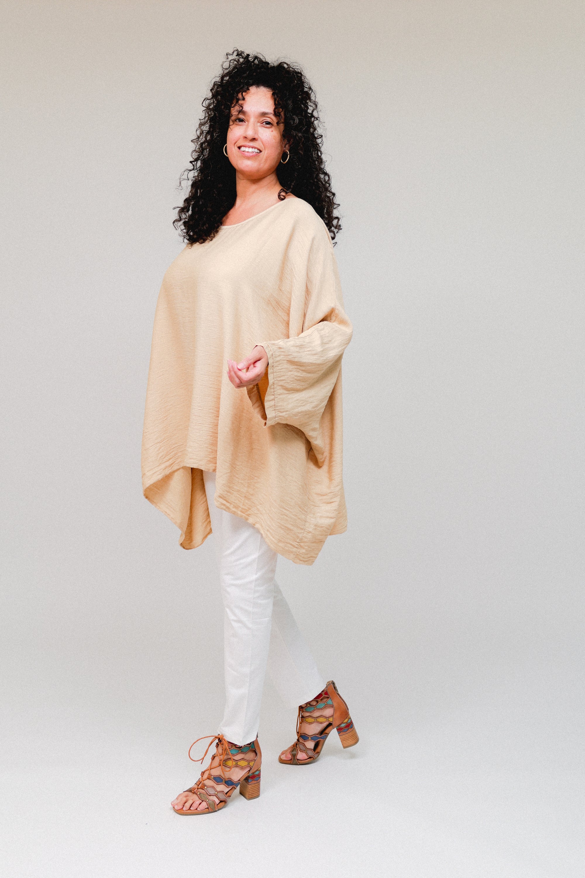 Round Neck Dolman Top Camel Side