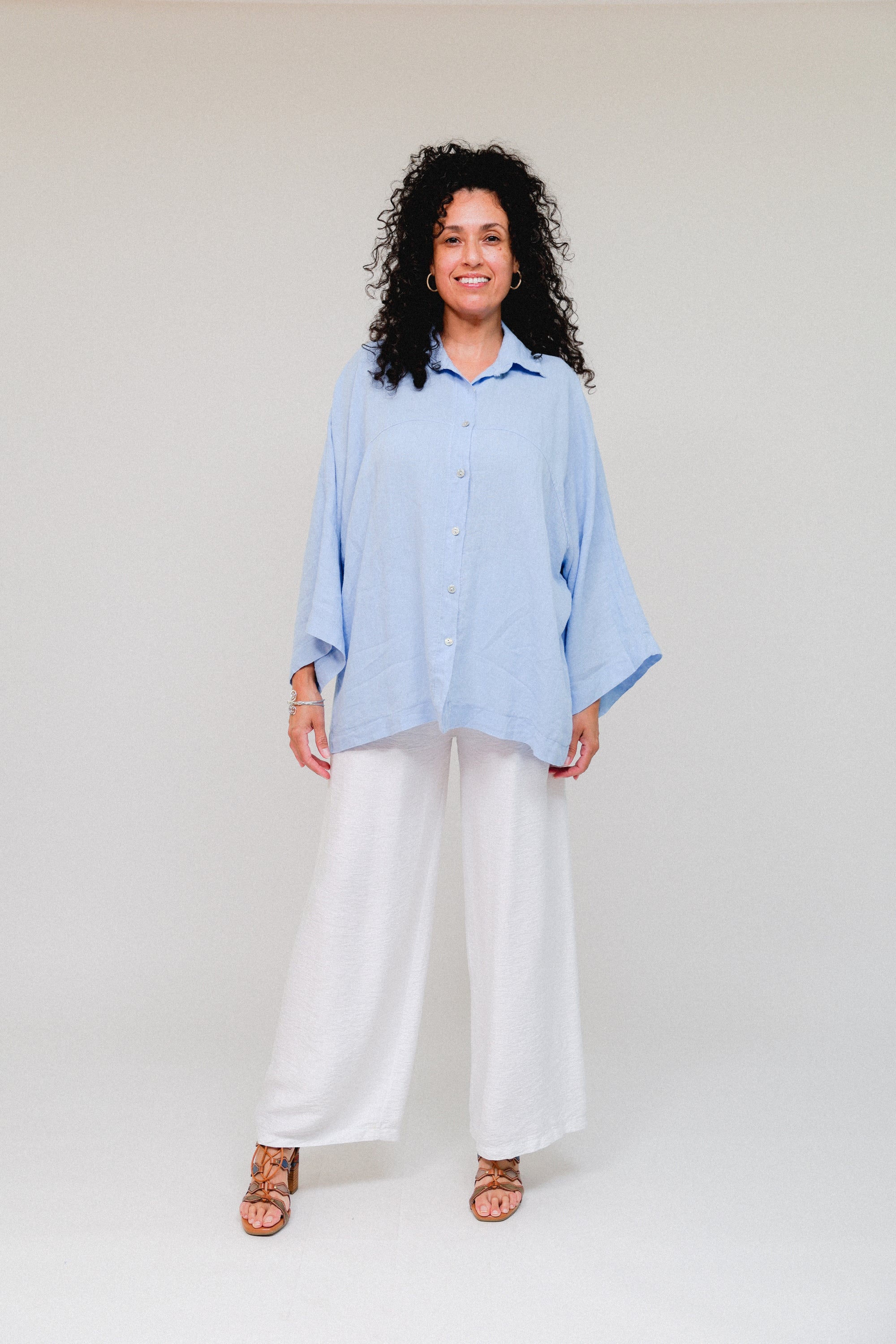 Button Up Pleat Back Blue Front