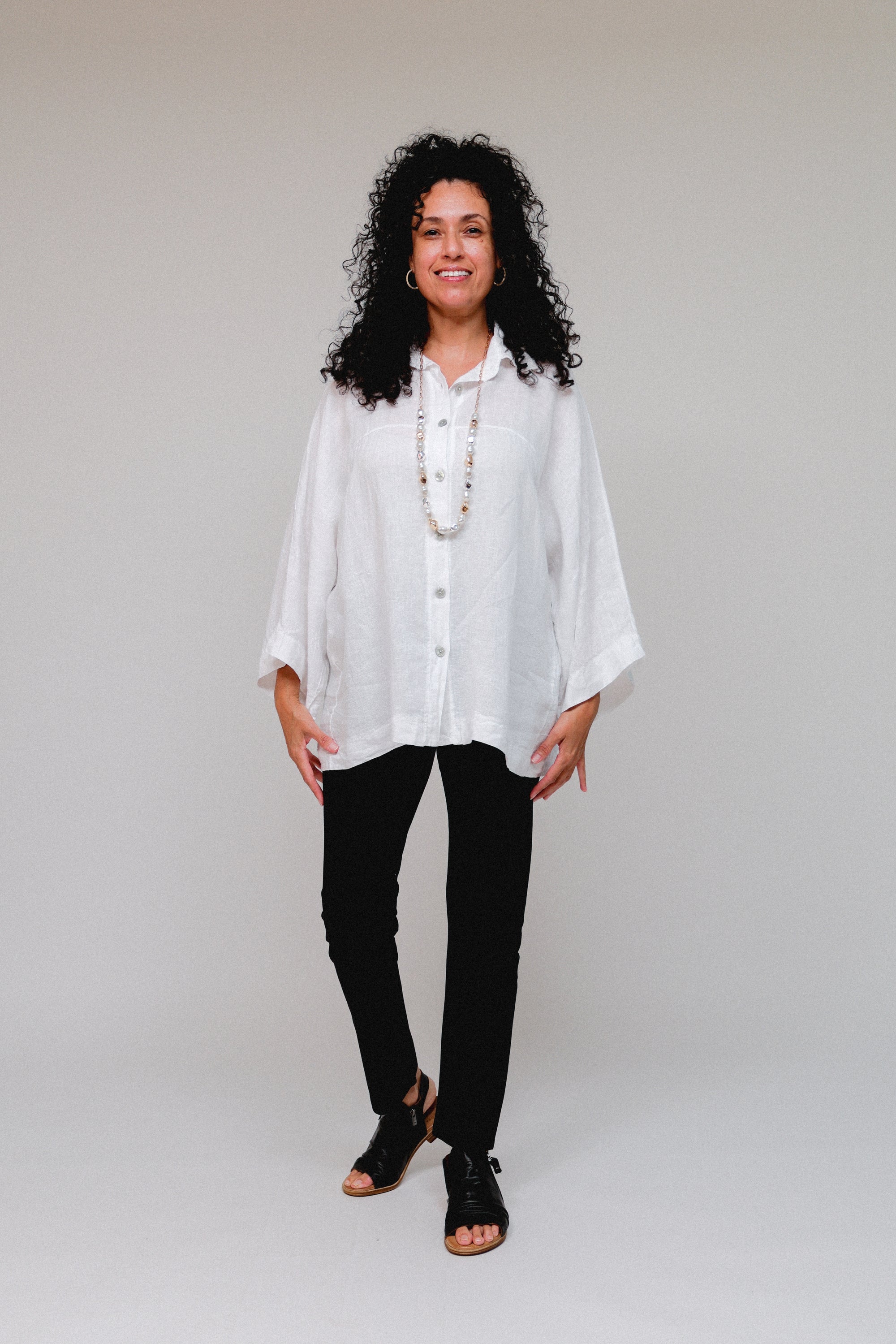 Button Up Pleat Back White Front