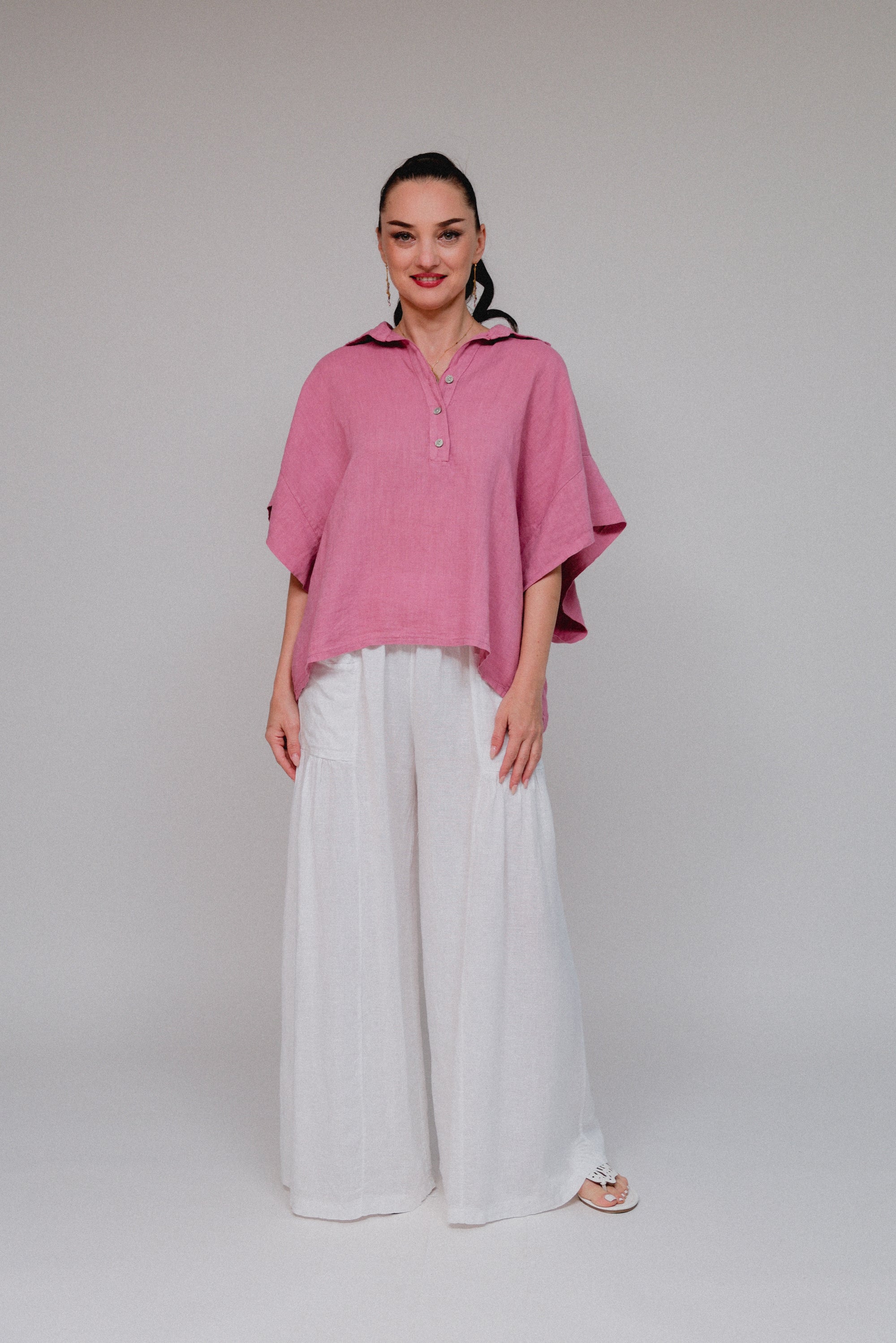 Collar Extended Sleeve Top Berry Front
