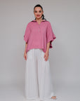 Collar Extended Sleeve Top Berry Front
