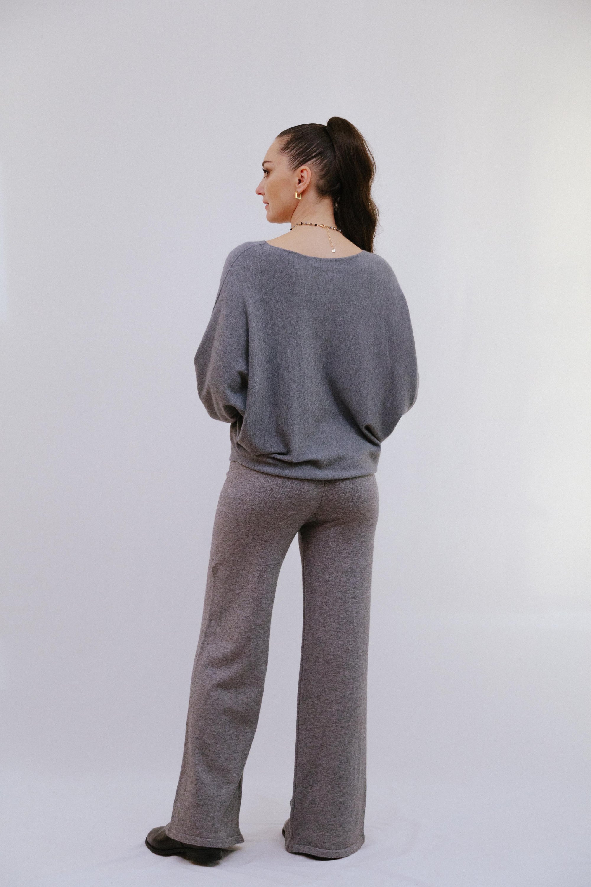 Crew Neck Knit Top in Charcoal_Back