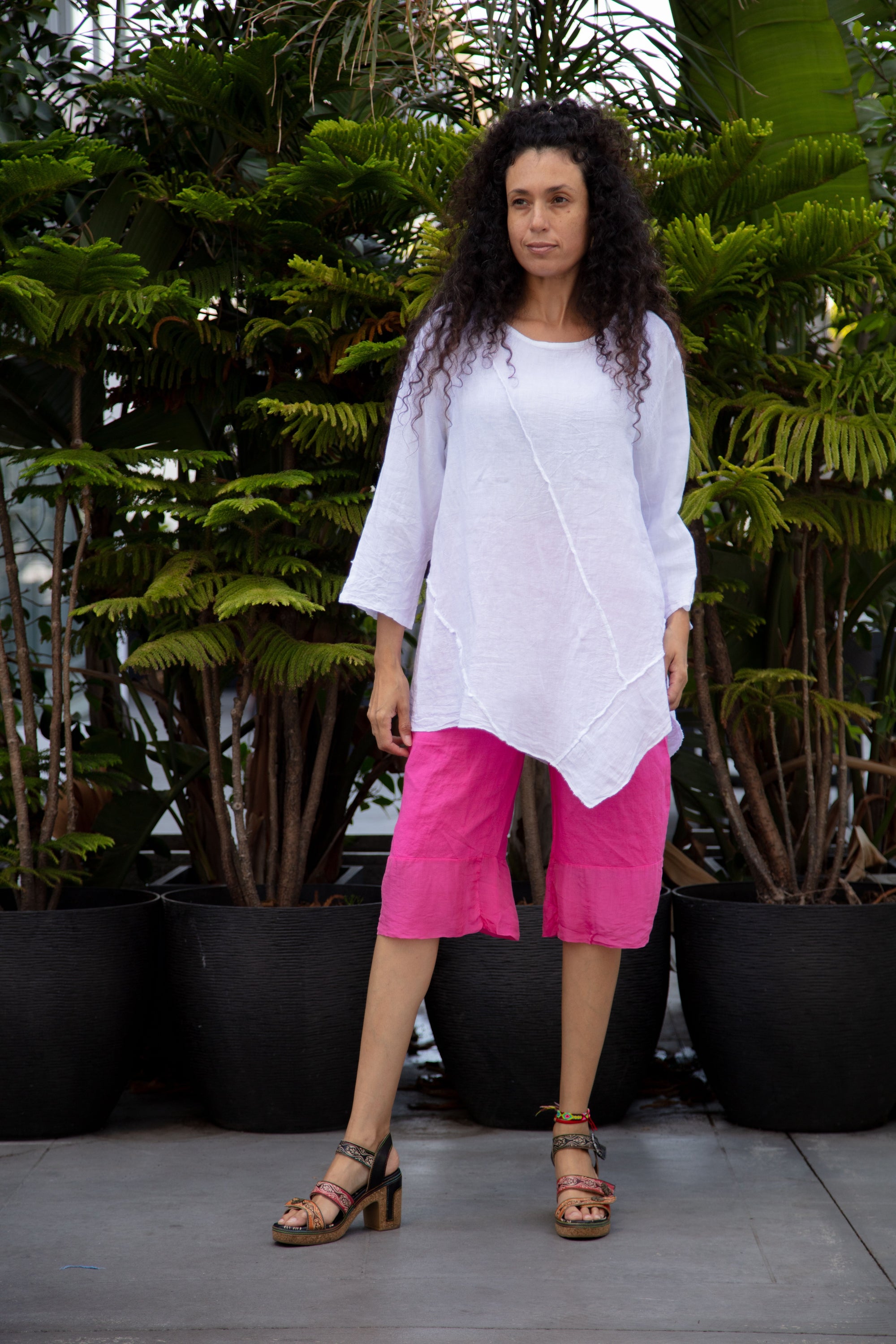 Stitch Trim Assymetrical 3⁄4 Sleeve White Front