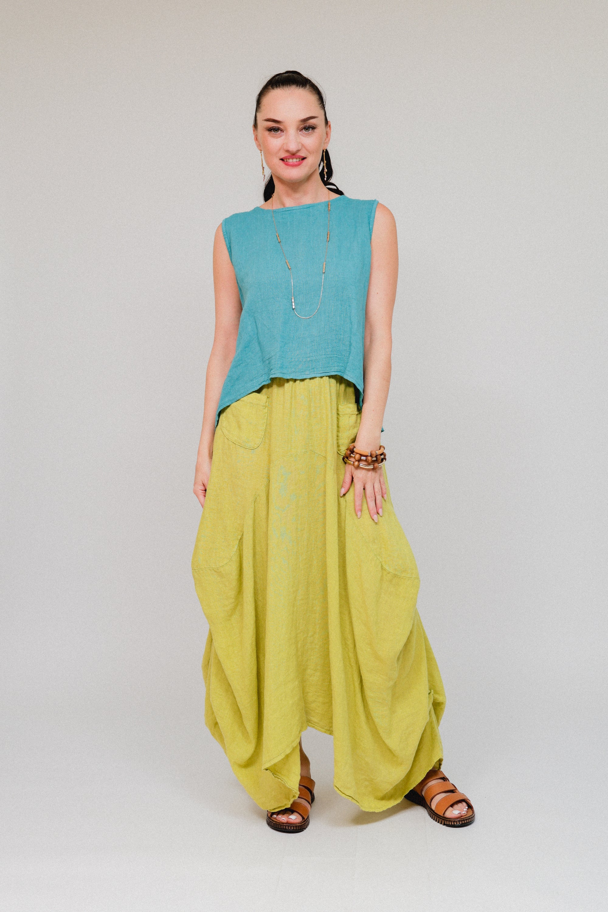 Ribbon Back Hi-Lo Tank Teal Front