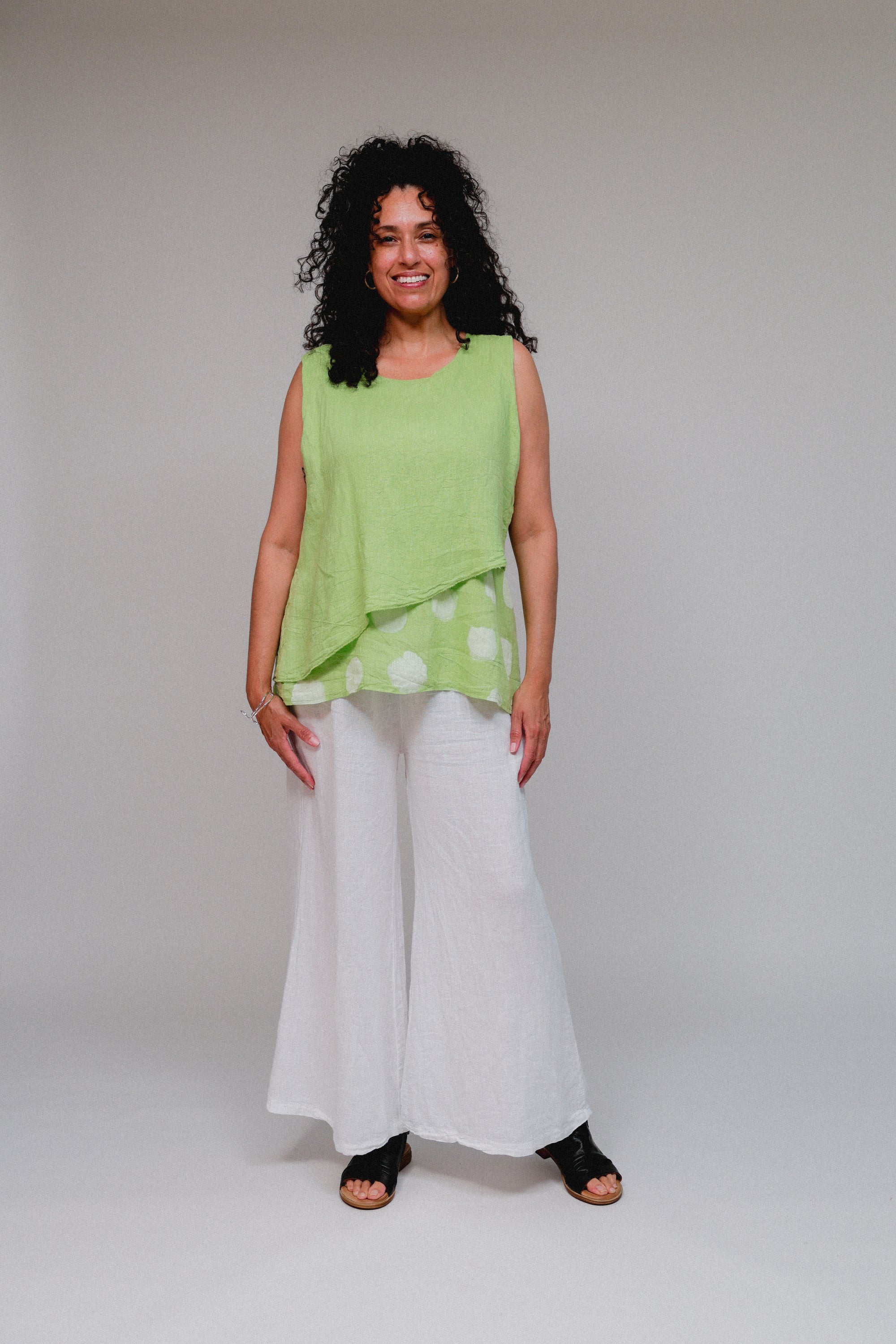 Sleeveless Tunic Polka Hem Lime Front