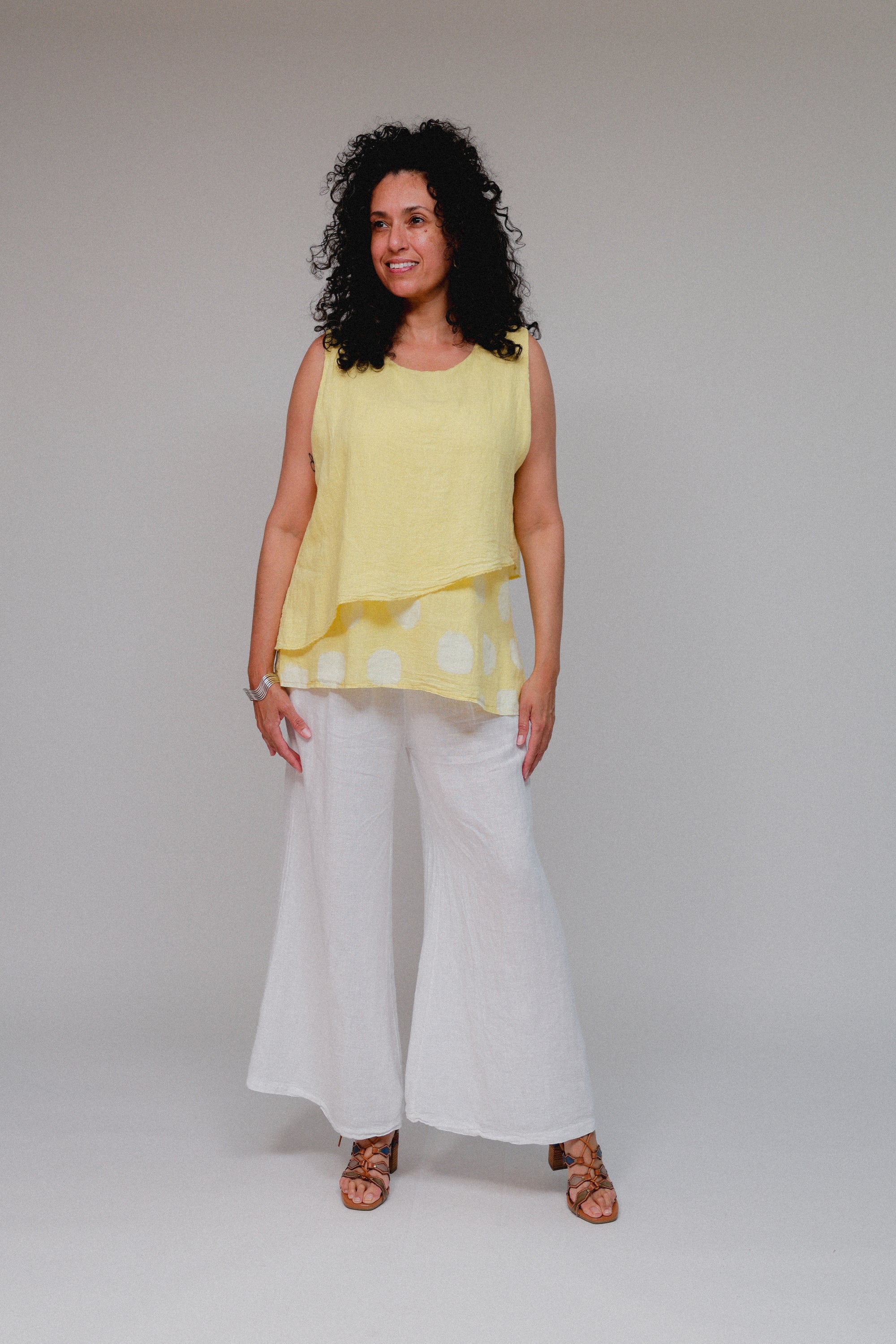 Sleeveless Tunic Polka Hem Yellow Front
