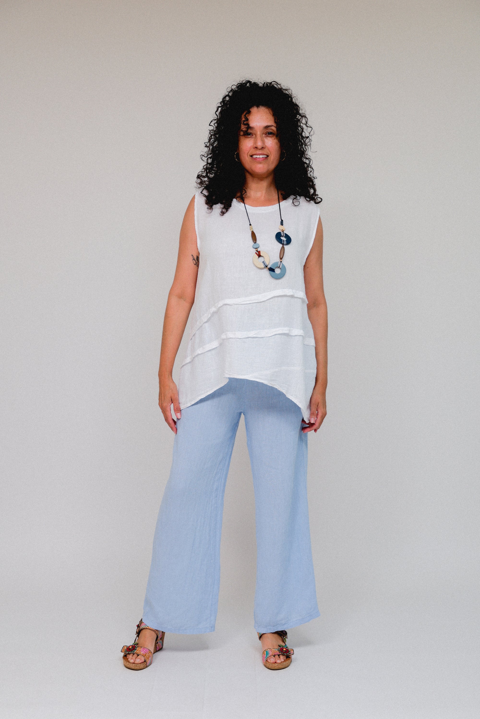 Horizontal Pleat Tunic White Front