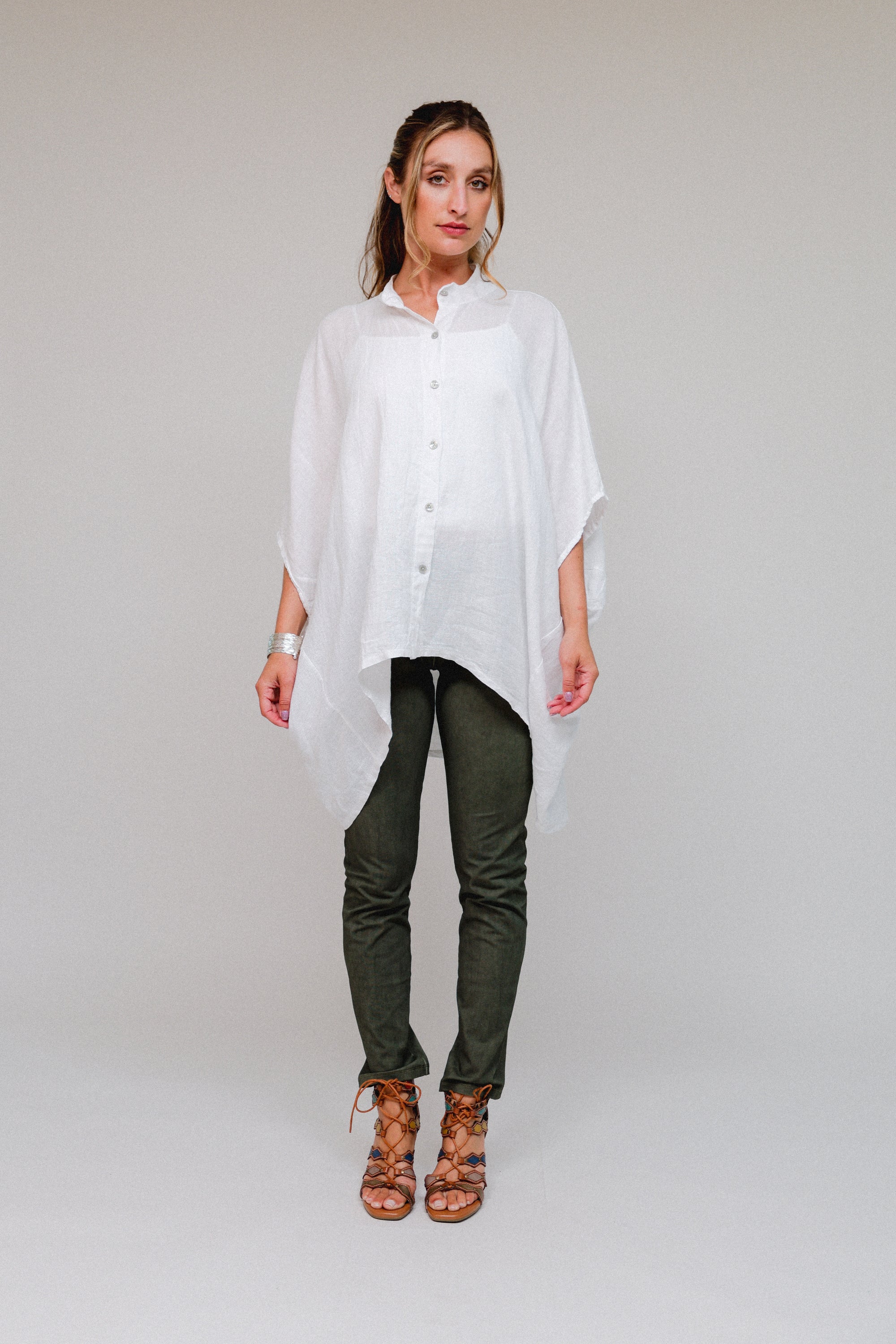 Priest Collar Dolman Sleeve White Front