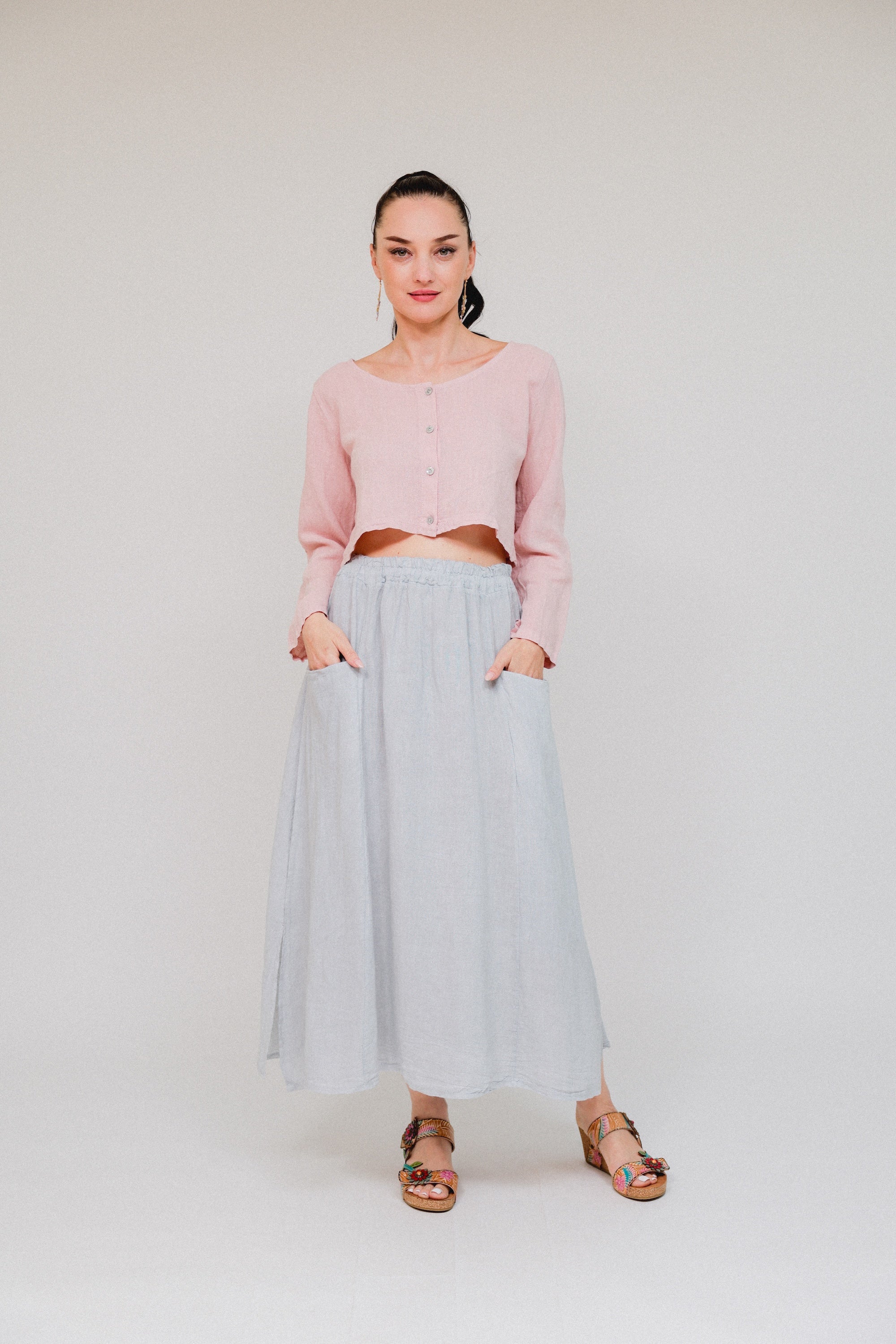 Round Neck Crop Cover Top Pink Front
