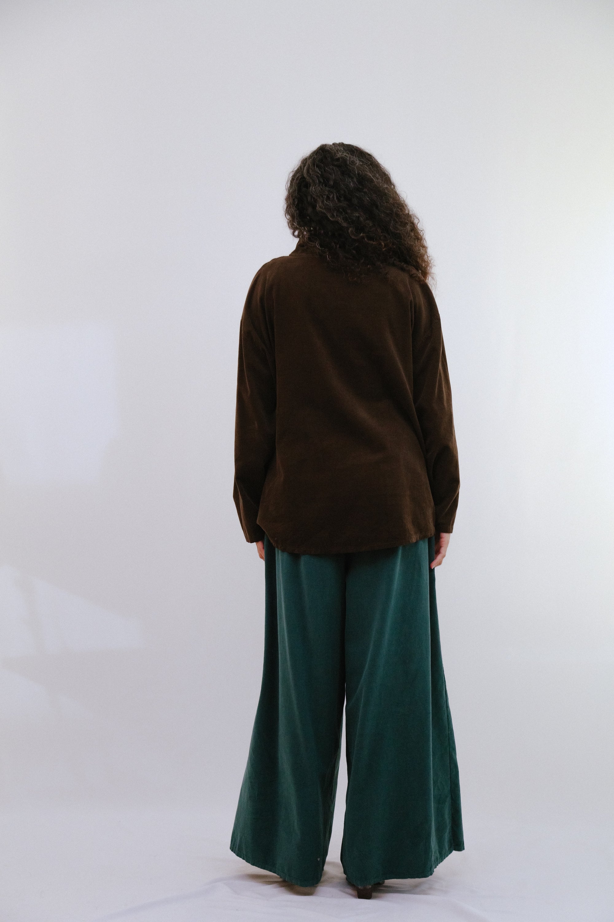 Center Seam Cowl Top Back View in Coco