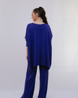 Saga V Neck One Pocket Top in Blue Back View