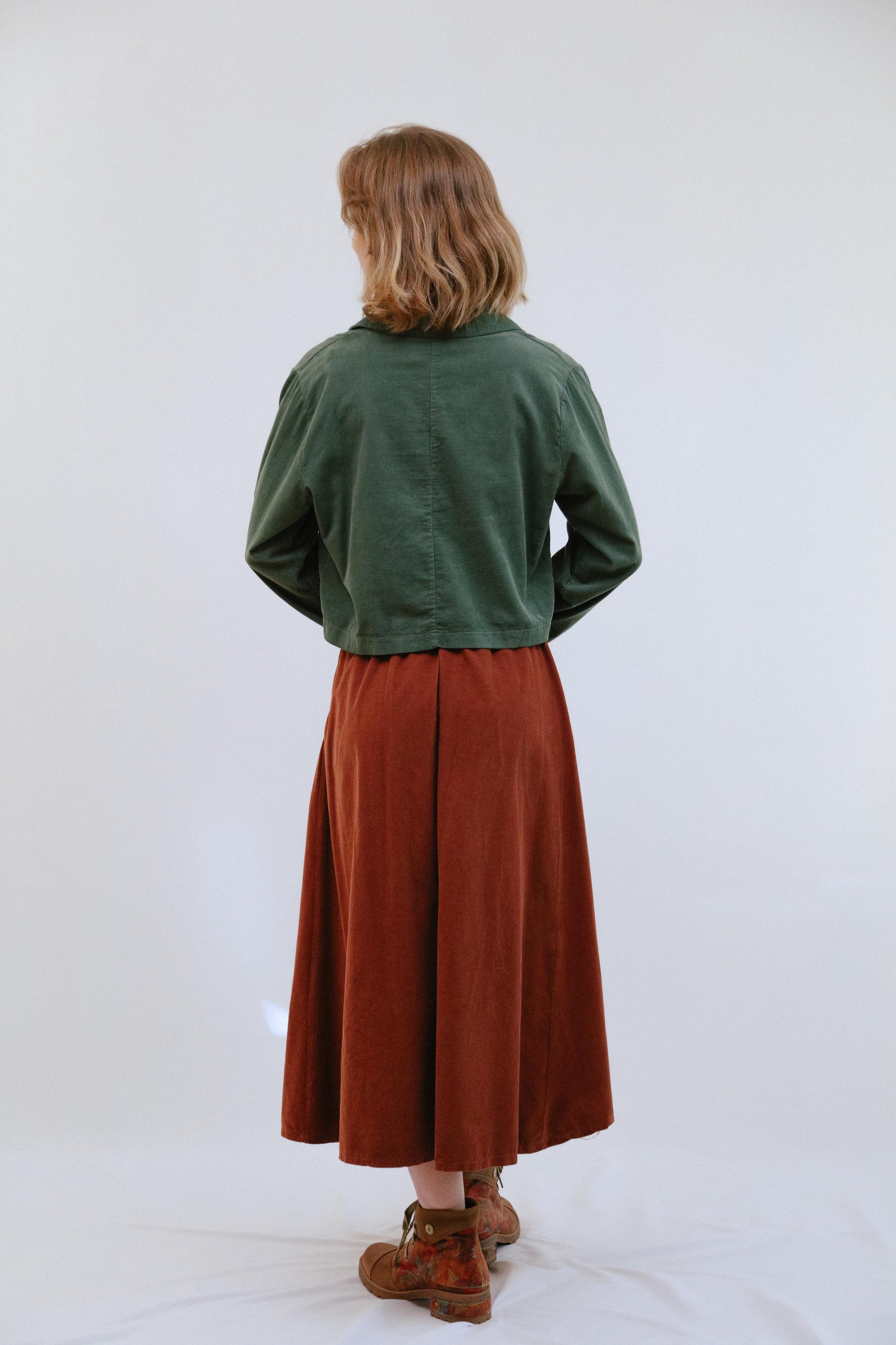 Collar Crop Cover Top in Olive_Back