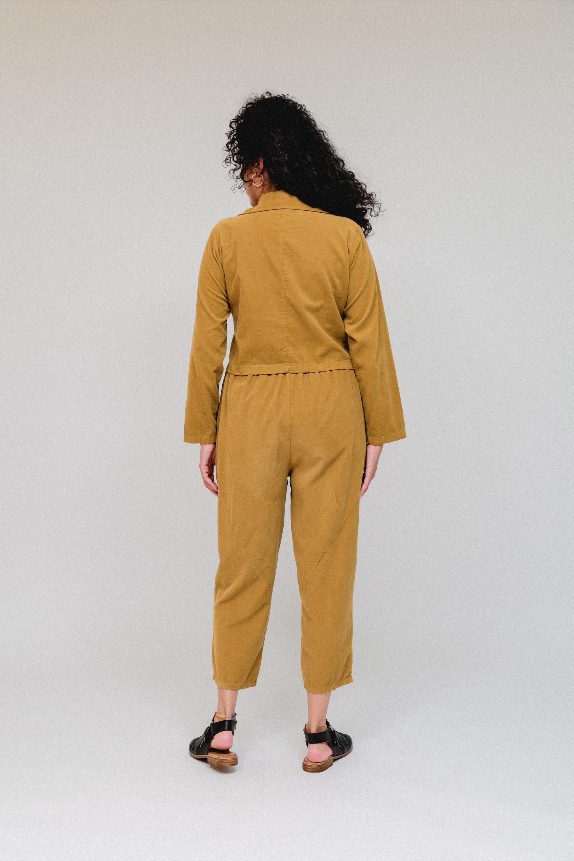 Collar Crop Cover Top in Mustard_Back