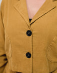 Collar Crop Cover Top in Mustard_Button Detail
