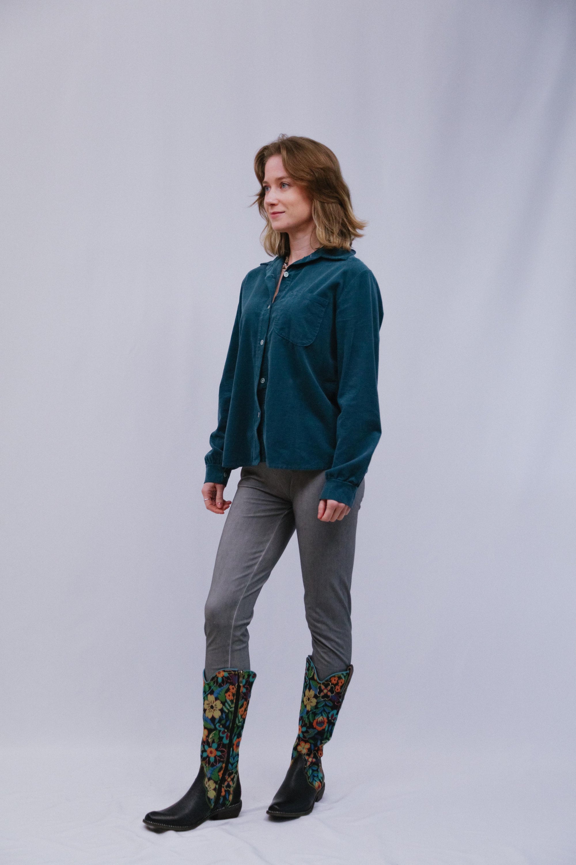 1-Pocket Utility Shirt in Teal_Side