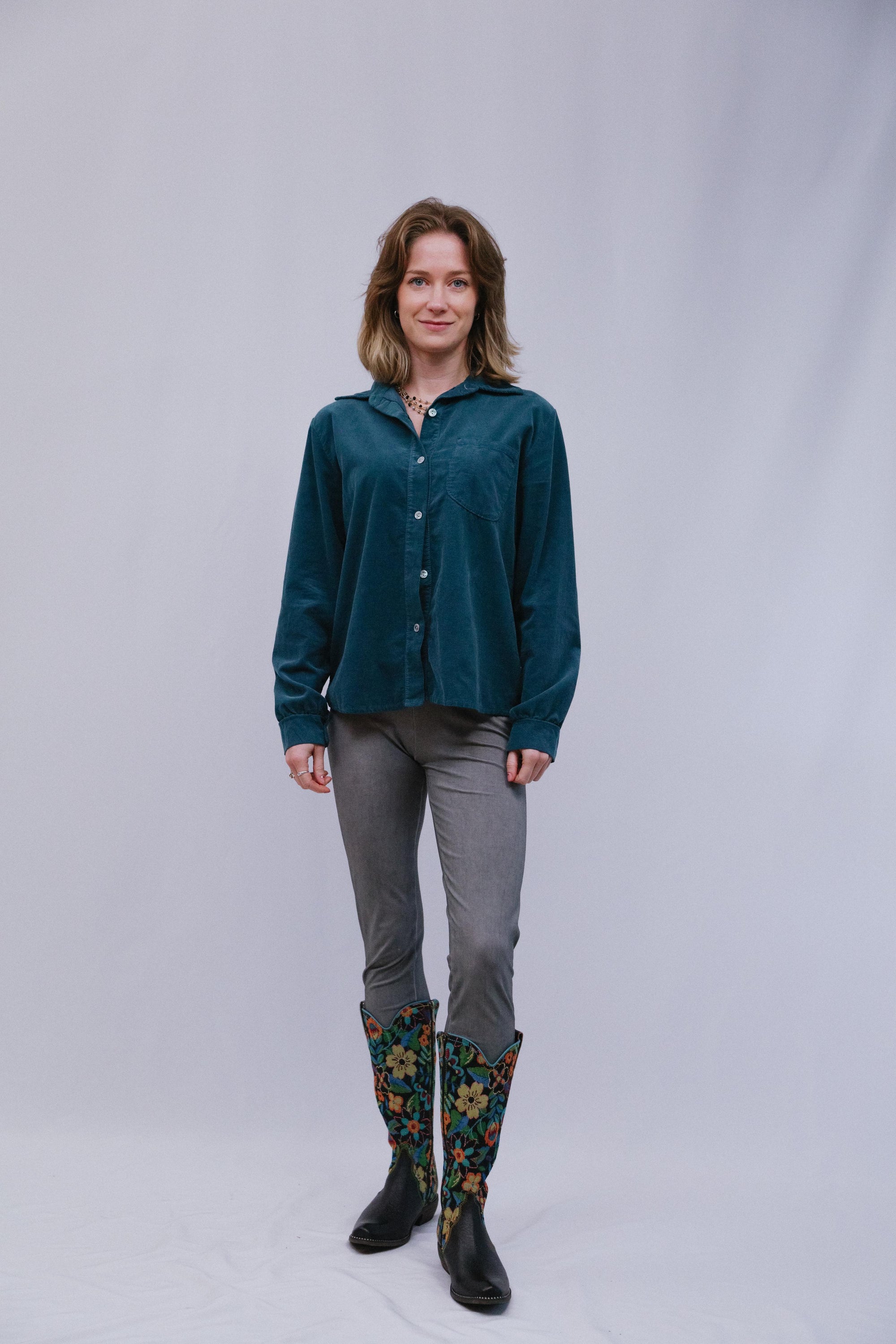 1-Pocket Utility Shirt in Teal_Front