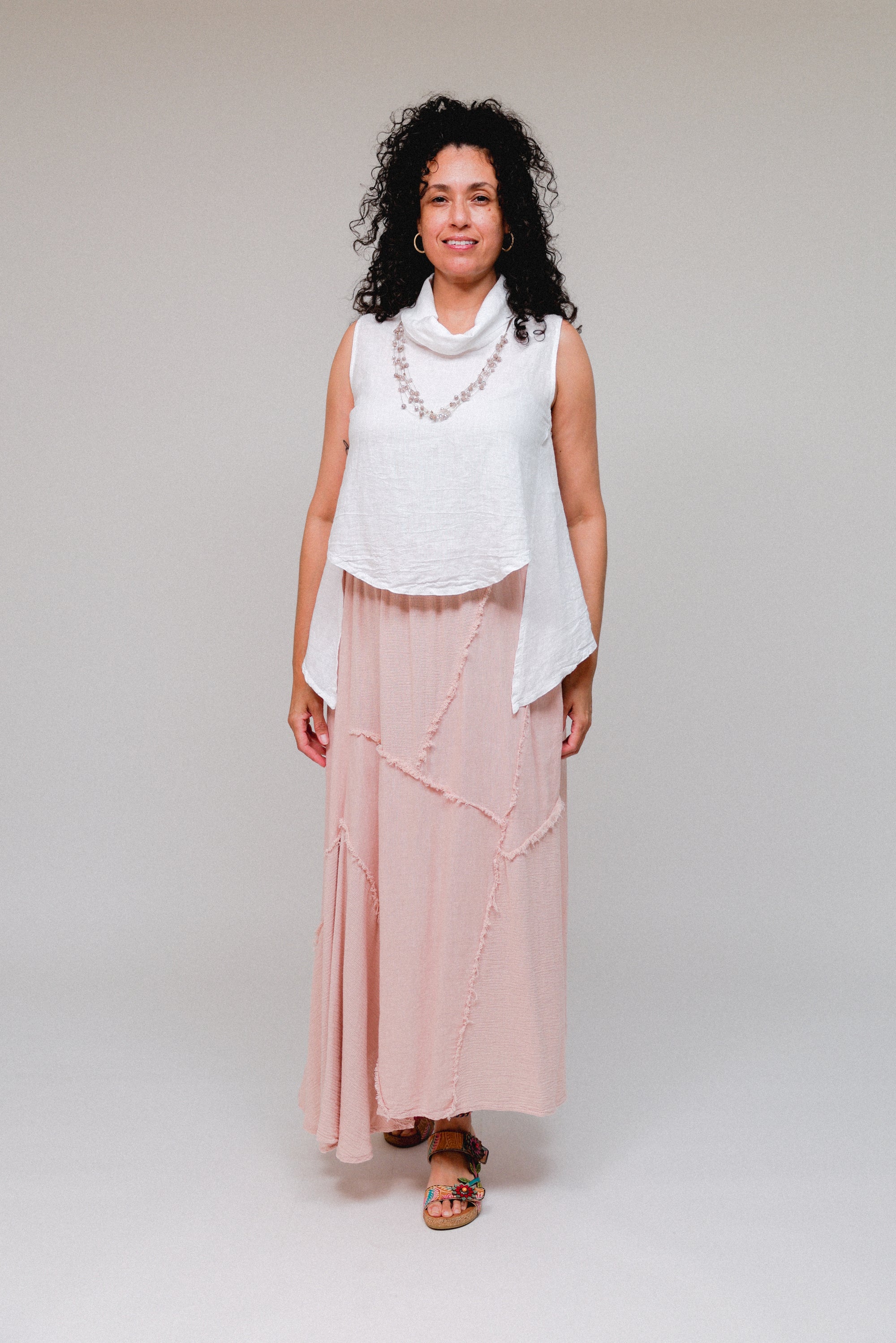 Cowl Scoop Front Hi-Lo Top White Front