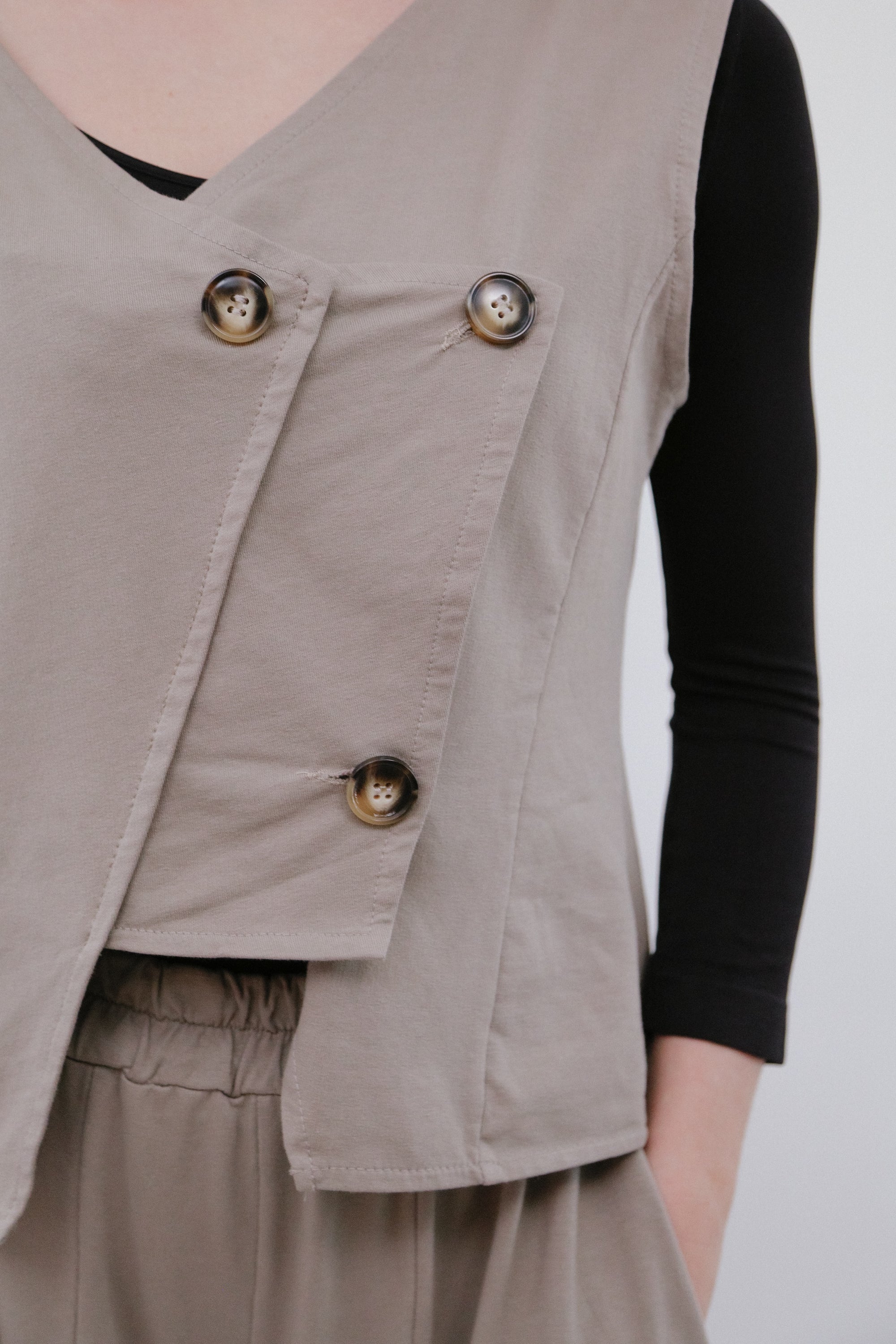 Multi-Button Vest in Sand Front Detail