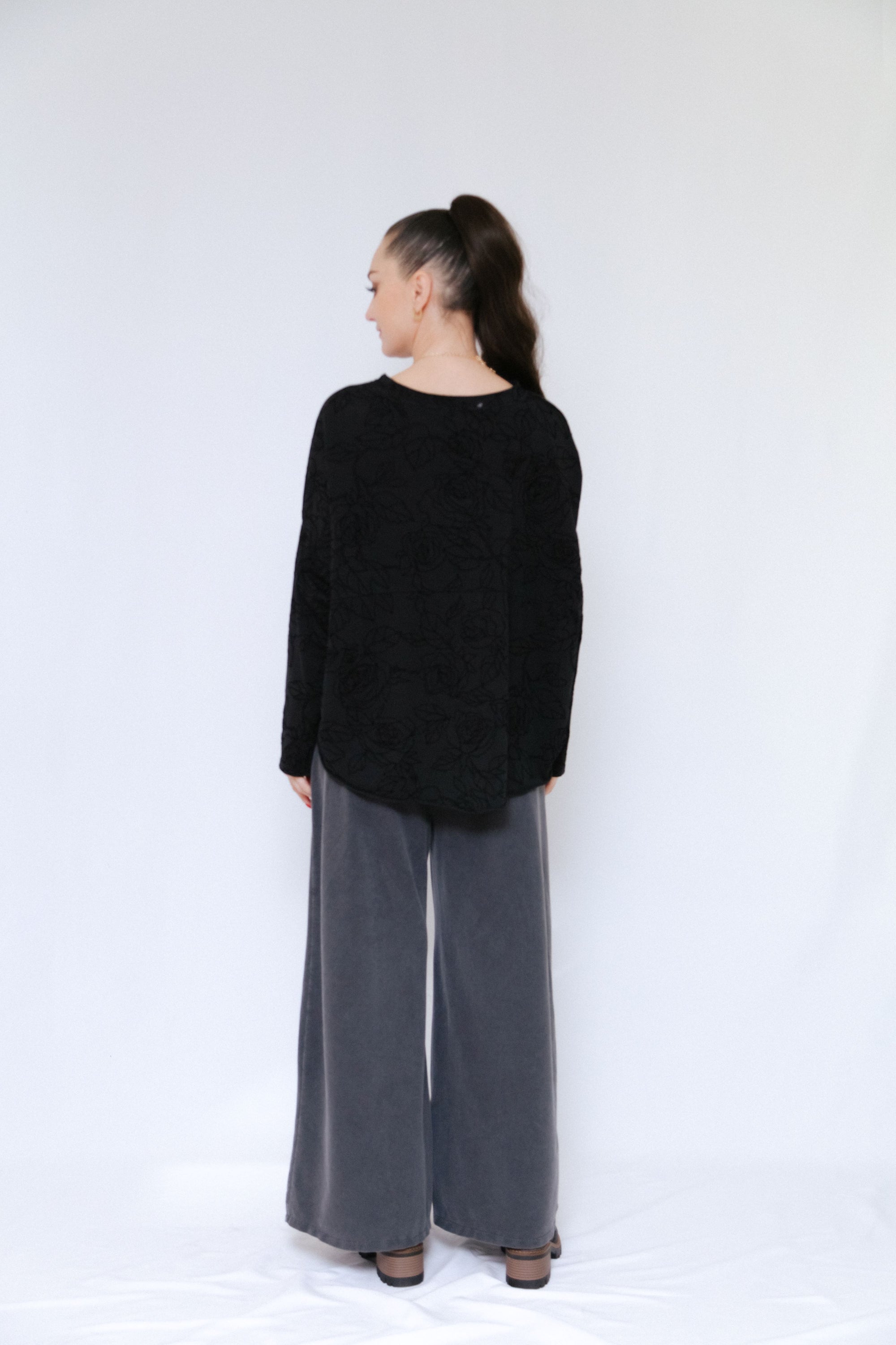 Embroidered Rose Print in Black_Back