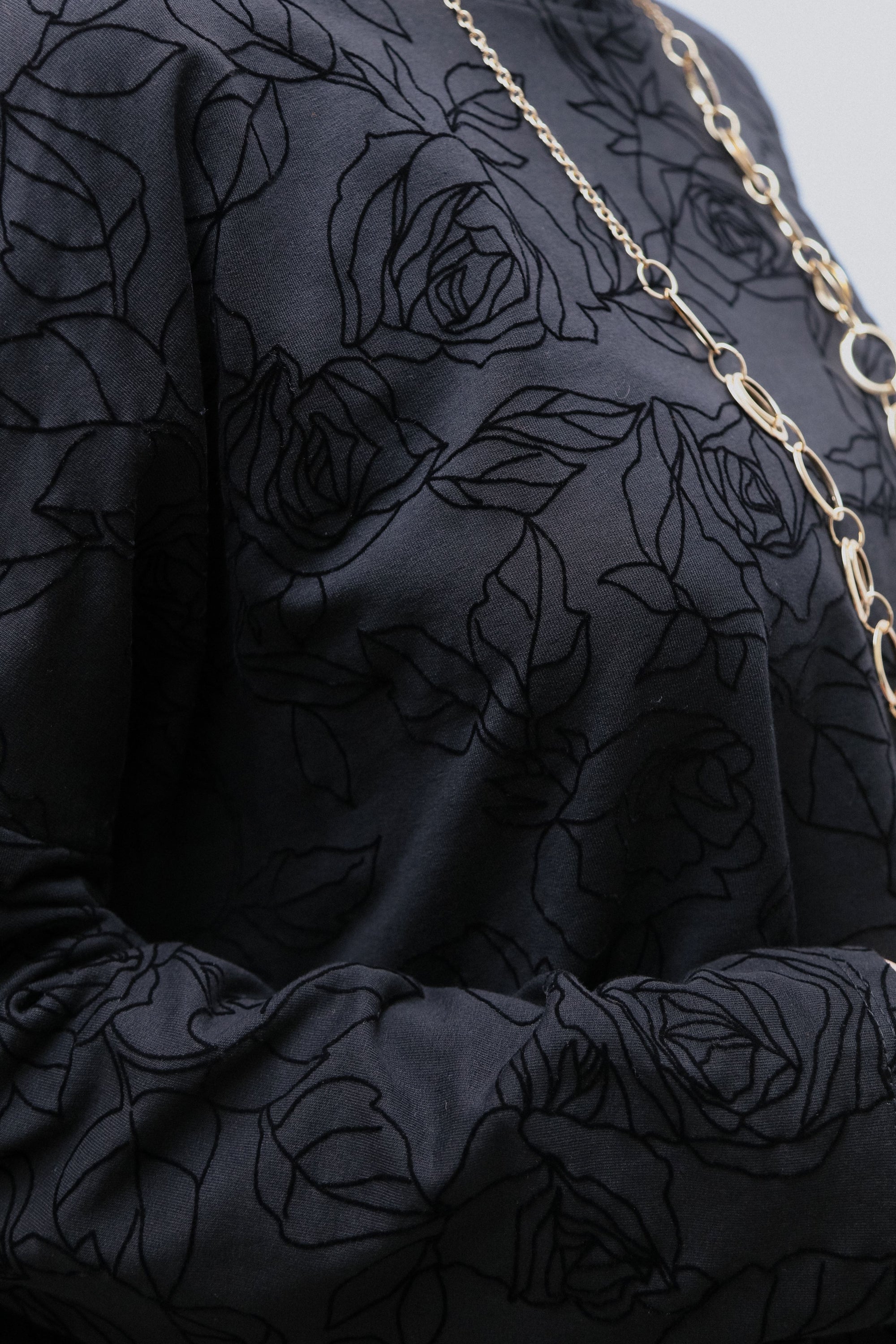 Embroidered Rose Print in Black_Detail