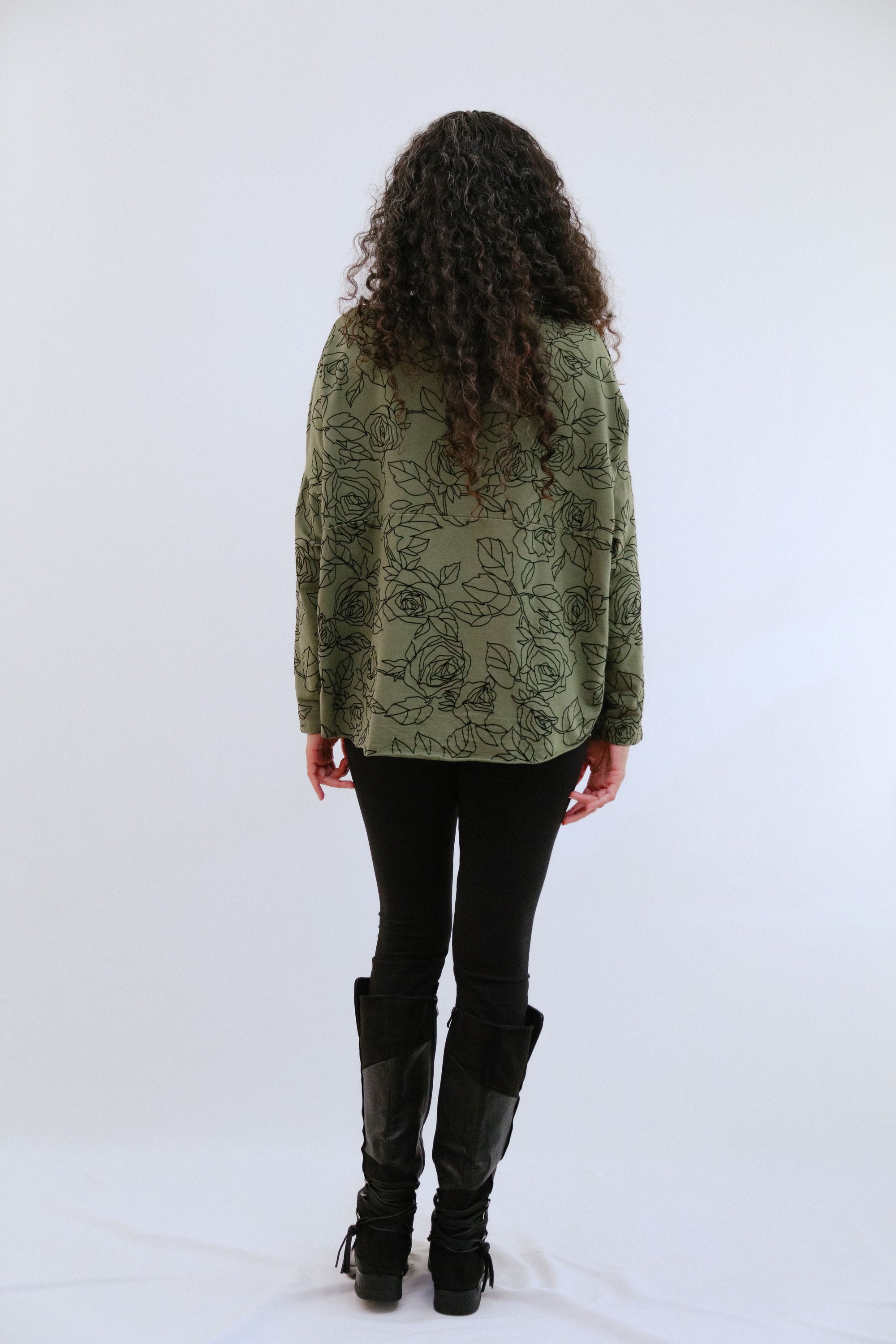 Embroidered Rose Print in Olive_Back