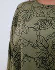 Embroidered Rose Print in Olive_Detail