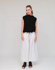 Mock Neck Drawstring Hem Top Black Front