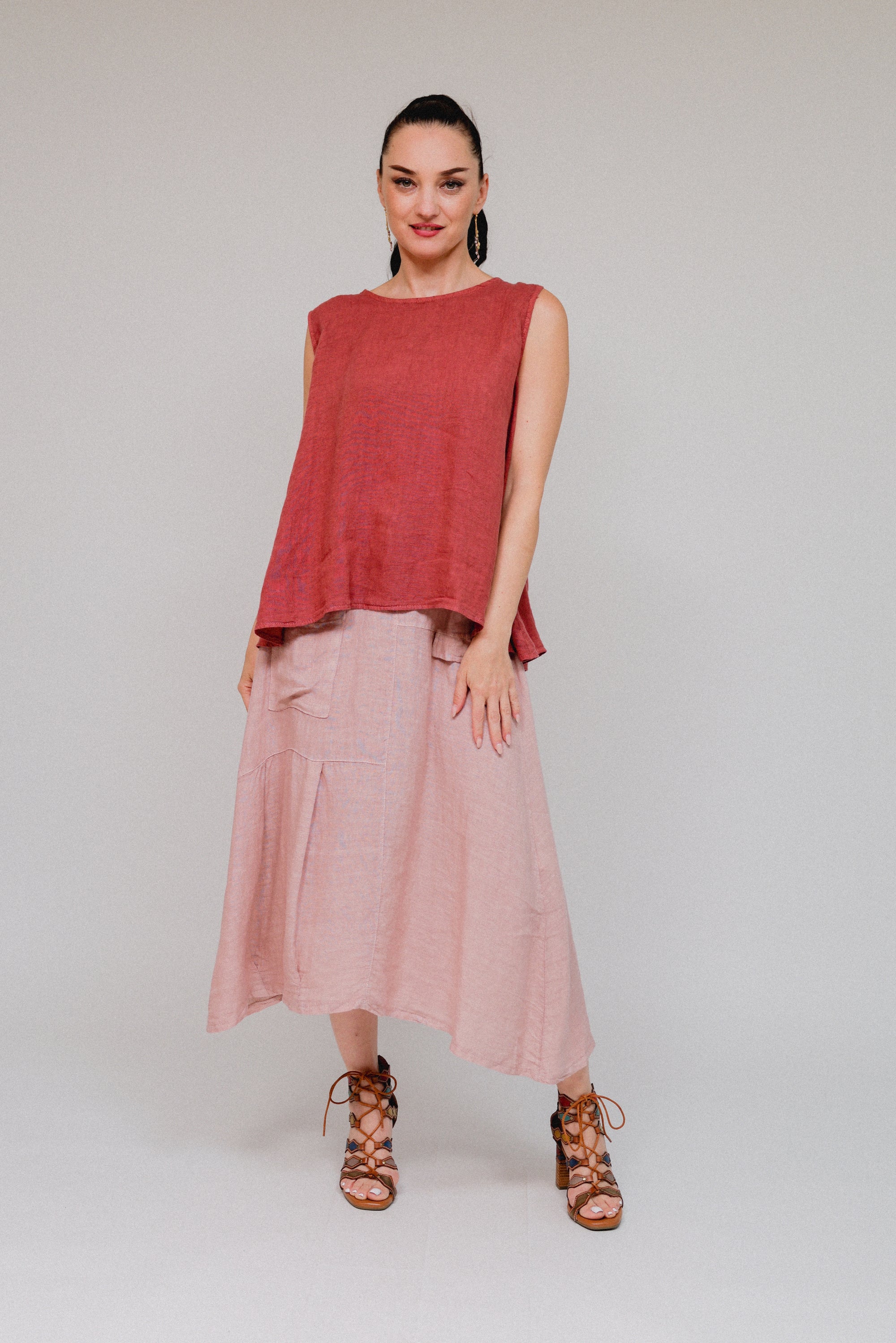 Button Back Linen Tank Terra Front