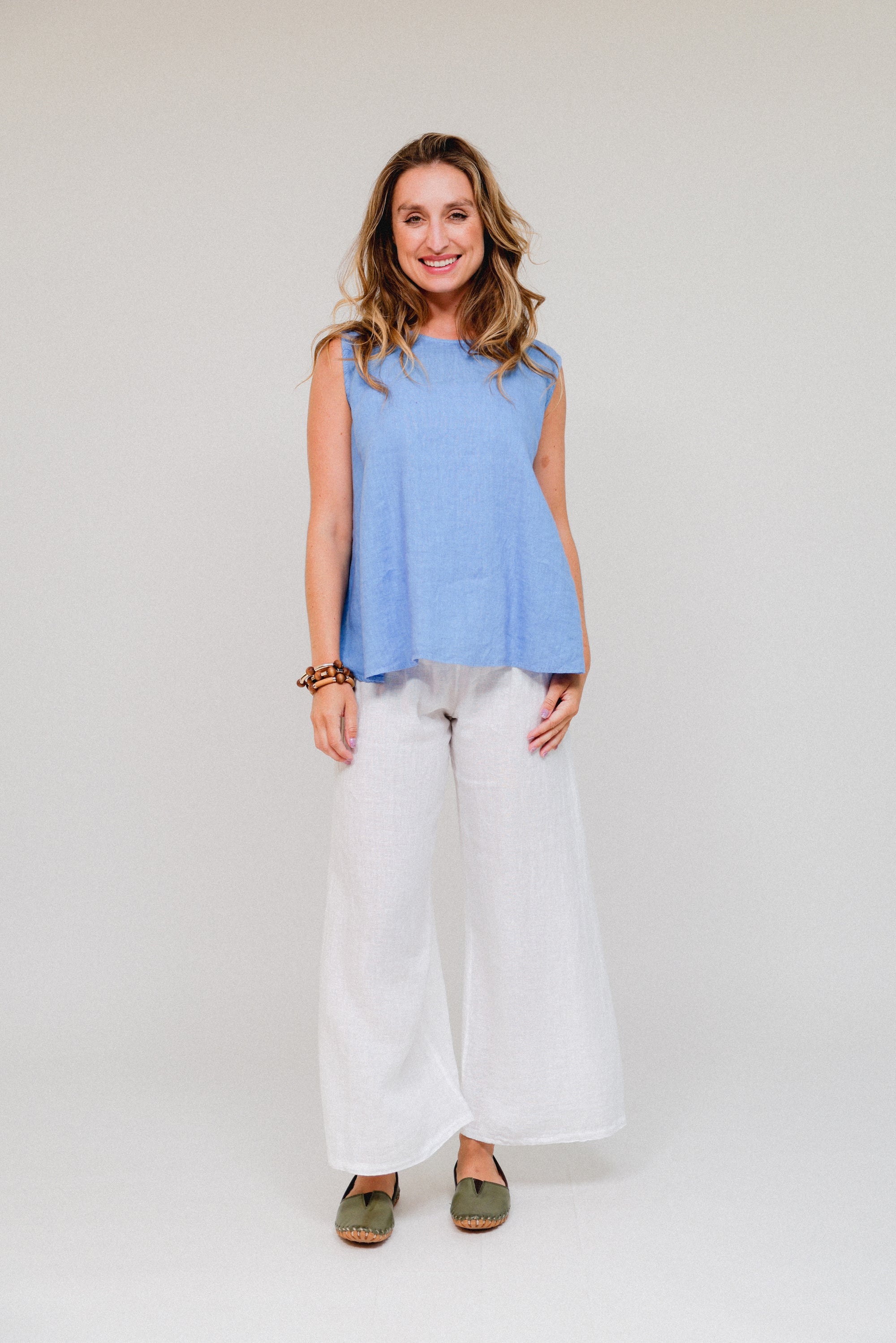Button Back Linen Tank Periwinkle Front
