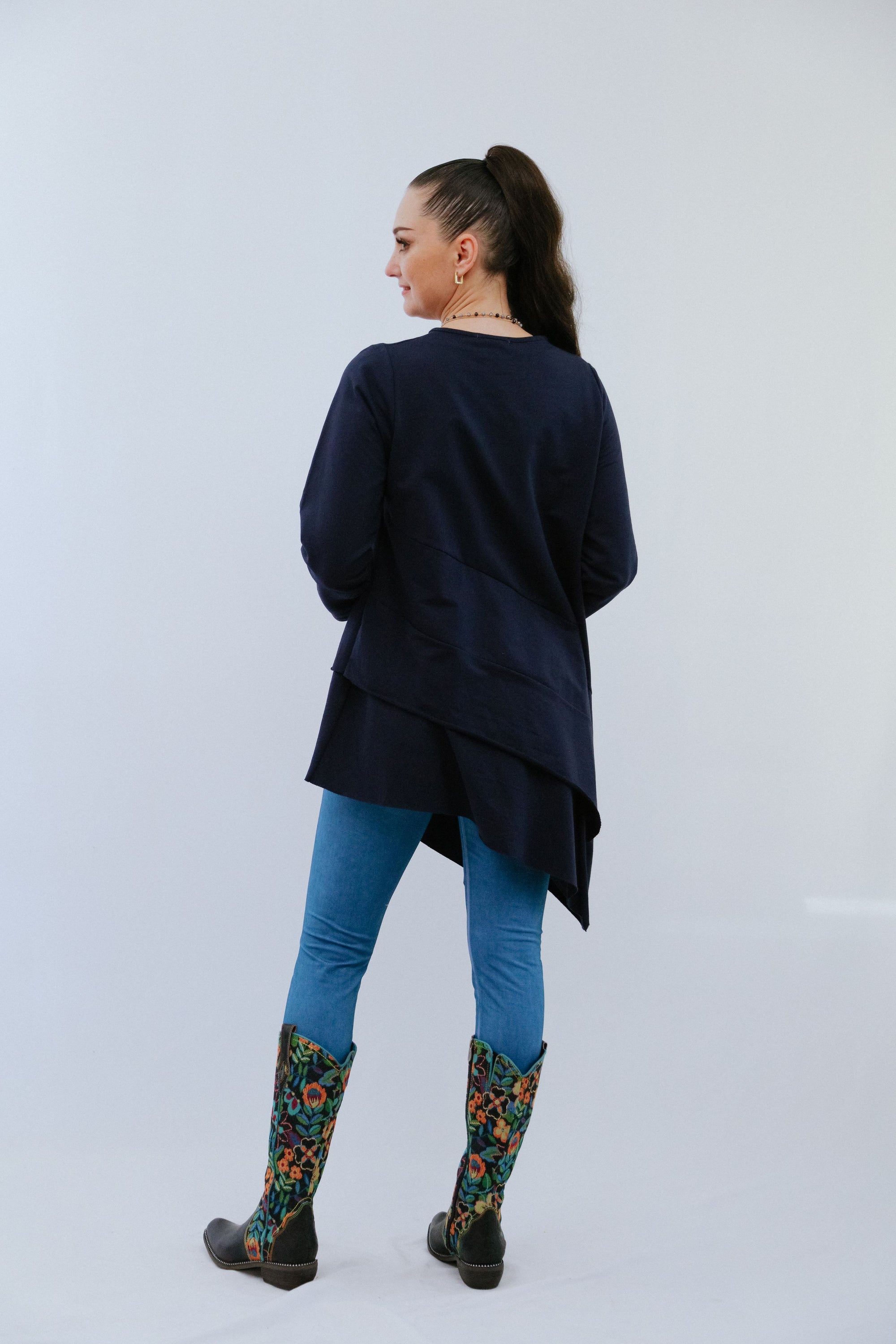 Round Neck Assym Tunic in Navy_Back