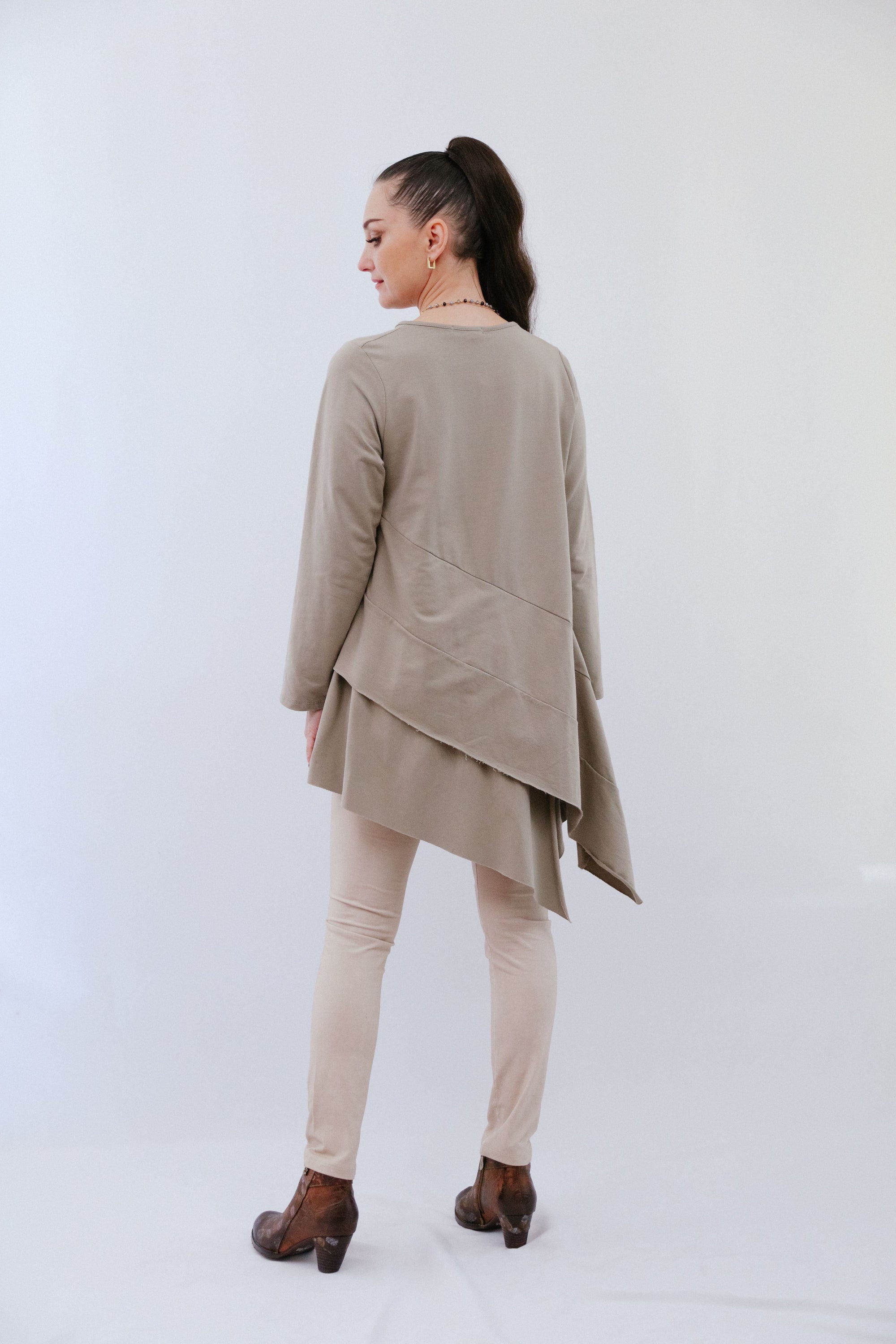 Round Neck Assym Tunic in Sand_Back