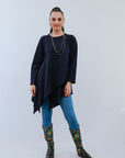 Round Neck Assym Tunic in Navy_Front