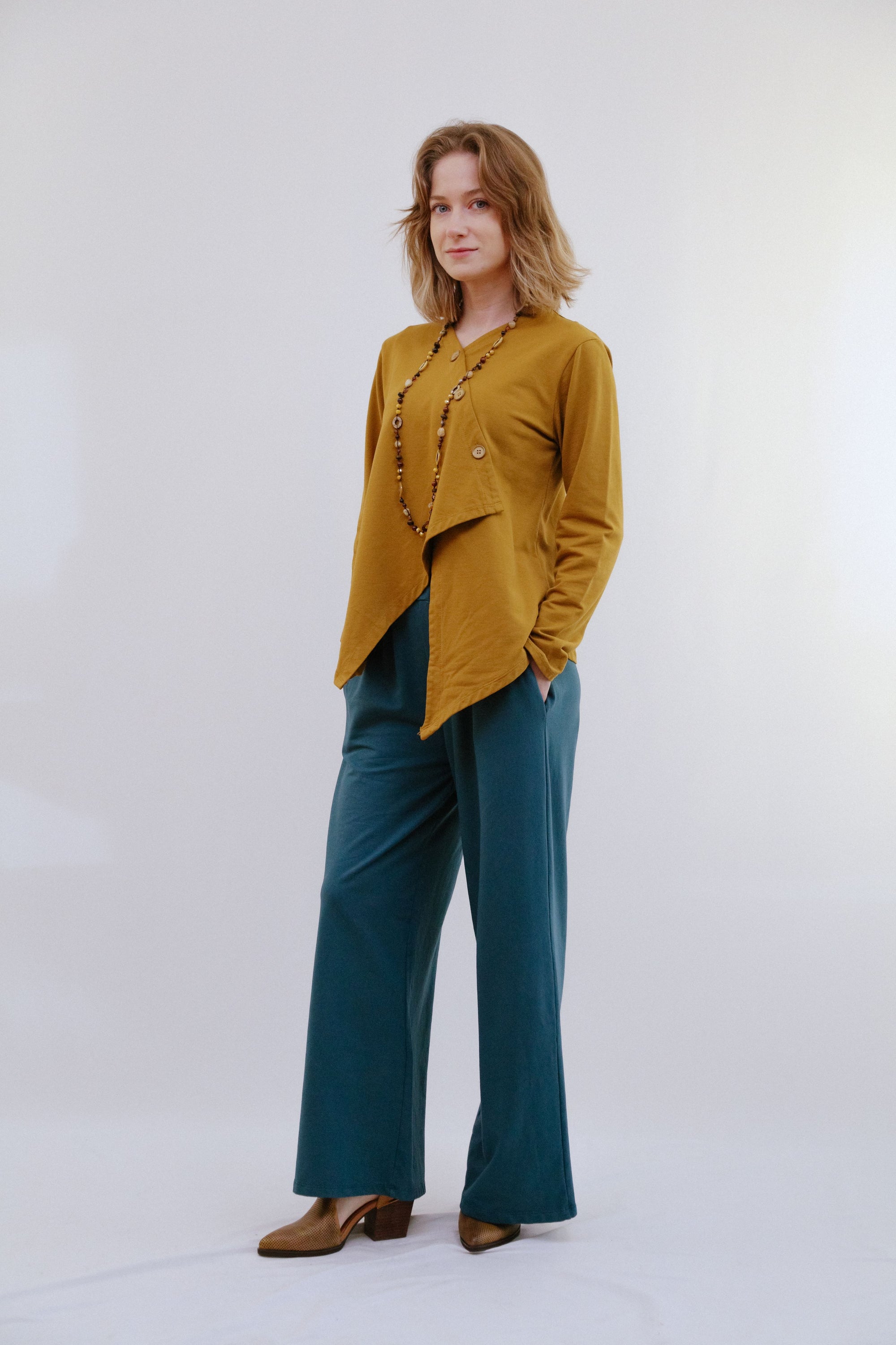 Mand Collar Assym Top in Camel_Side