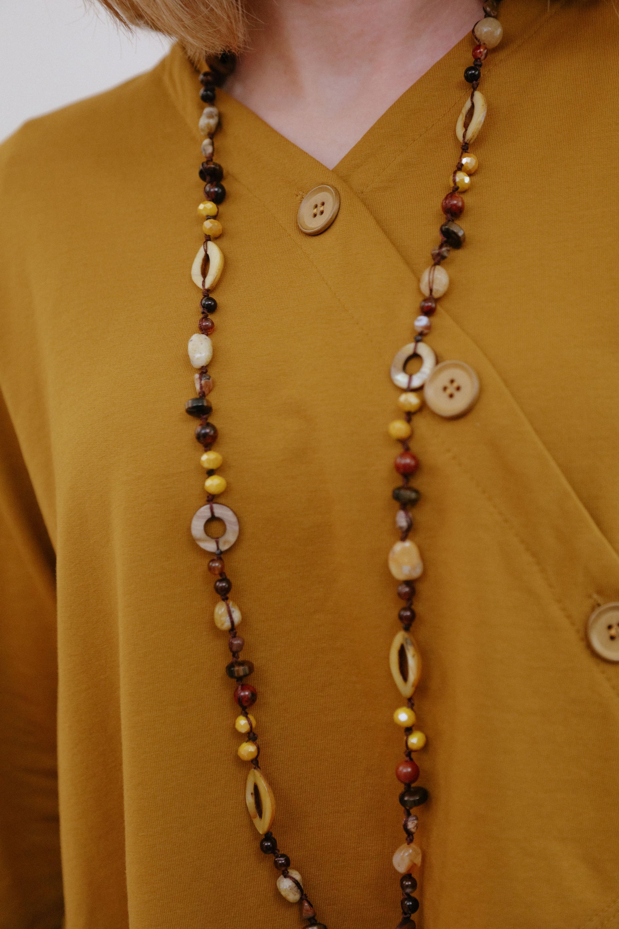 Mand Collar Assym Top in Camel_Button Detail