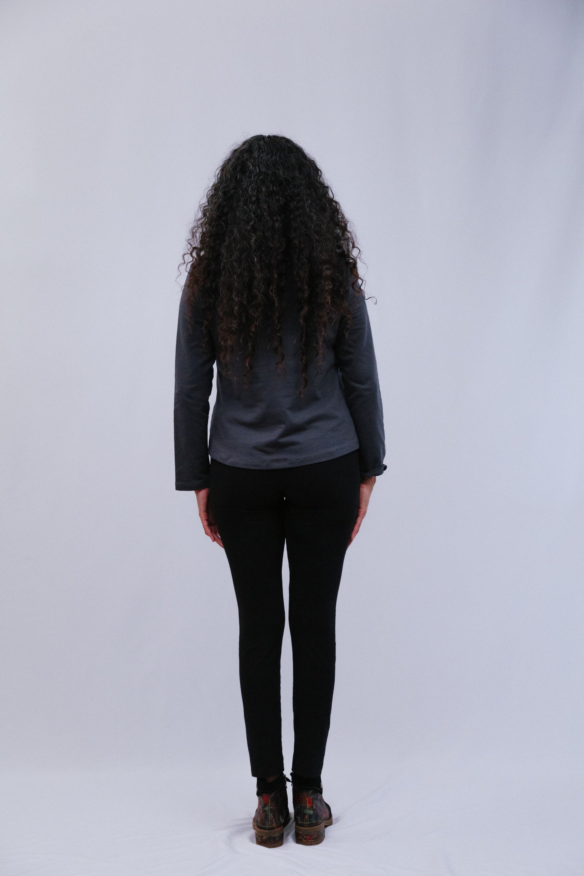 Mand Collar Assym Top in Charcoal_Back