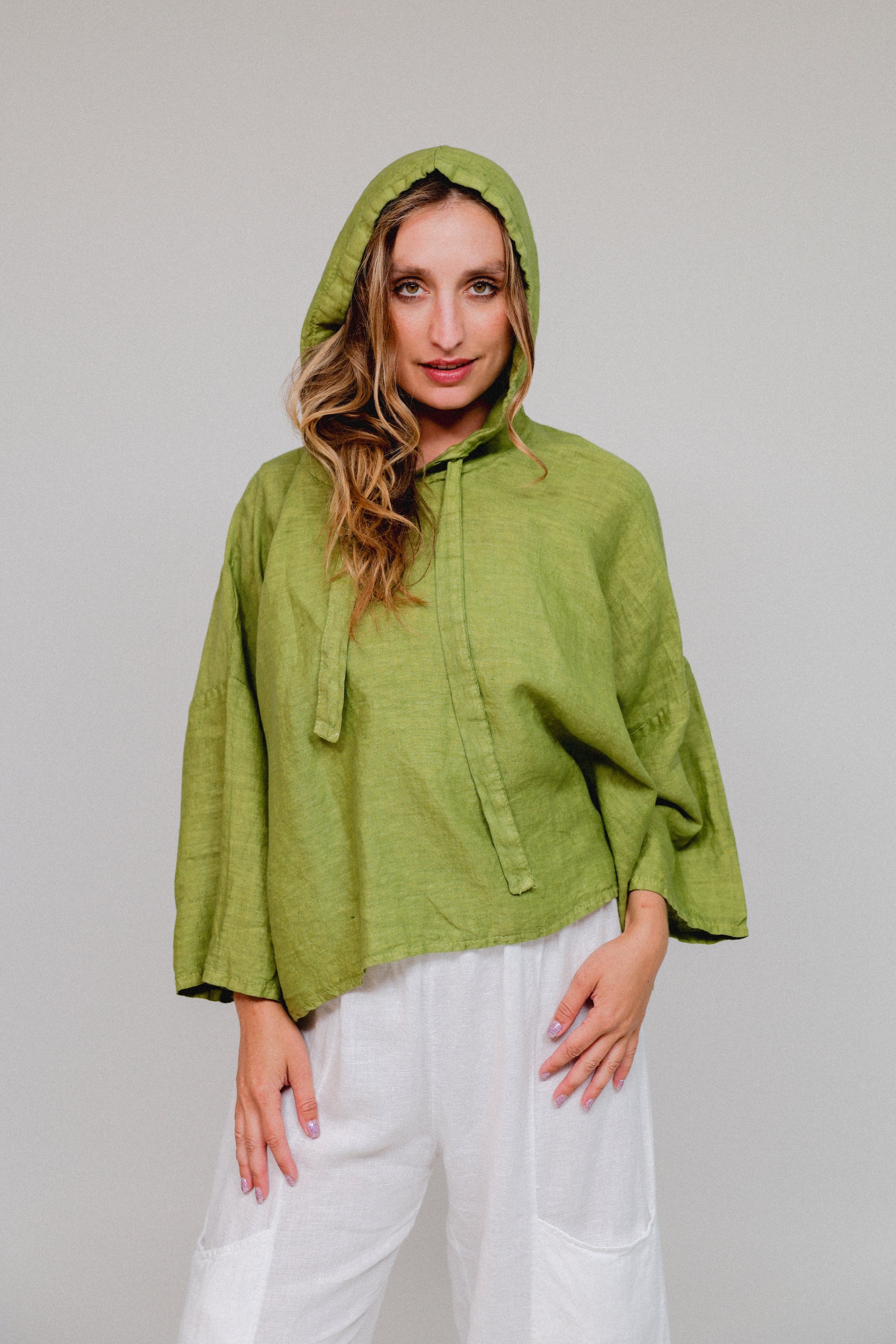 3/4 Sleeve Crop Hoody Kiwi Front