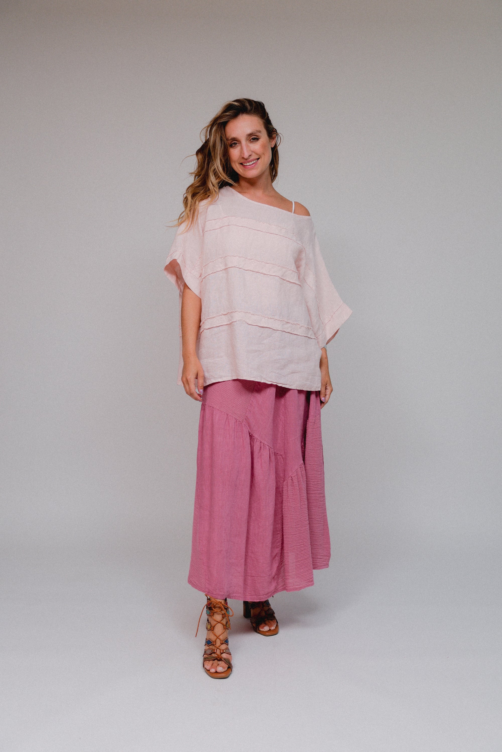 Stitched Stripe Shirt Pink Front